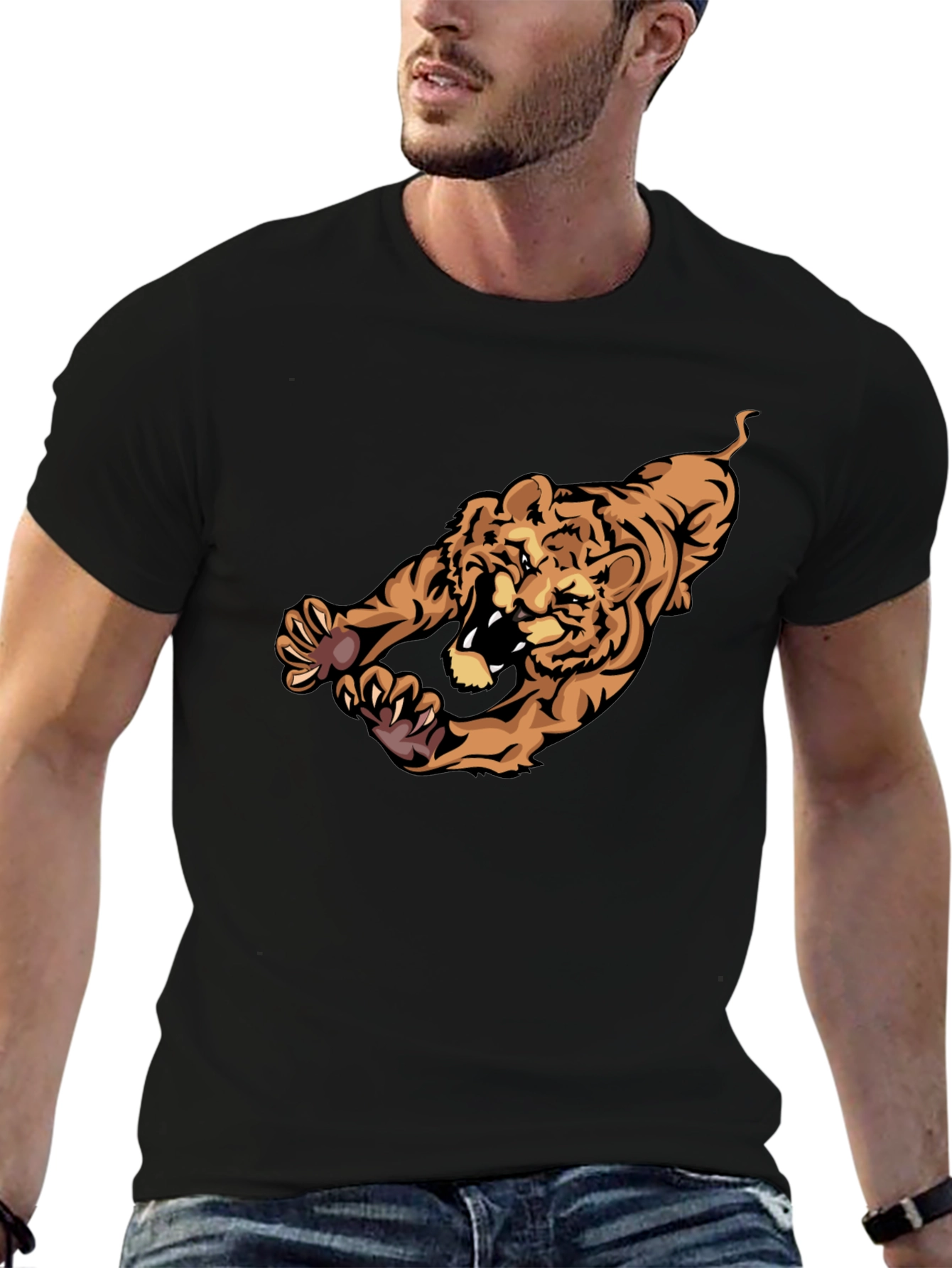 Tiger Graphic Black T-Shirt - Mens Casual Wear