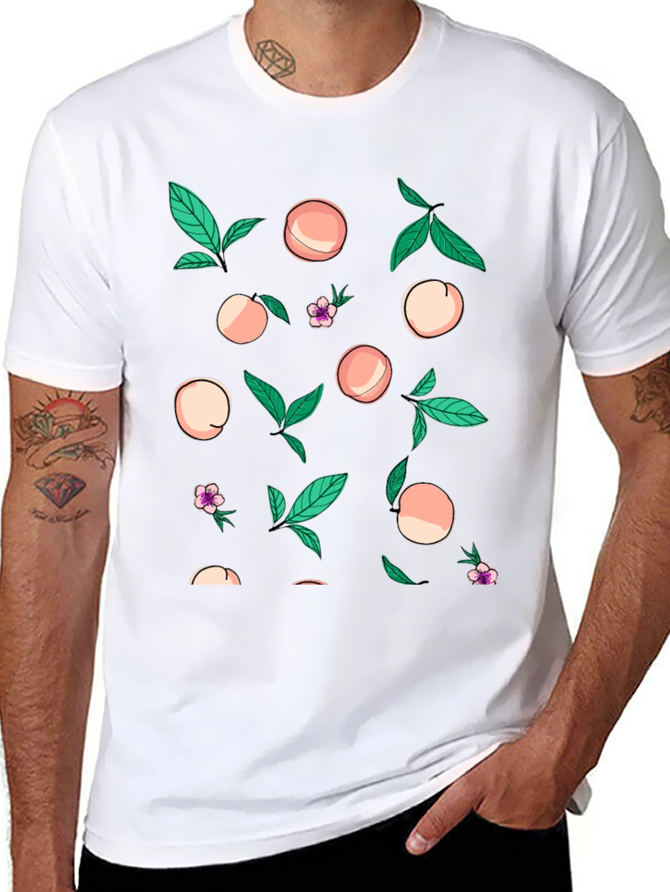 Peach Print Black T-Shirt