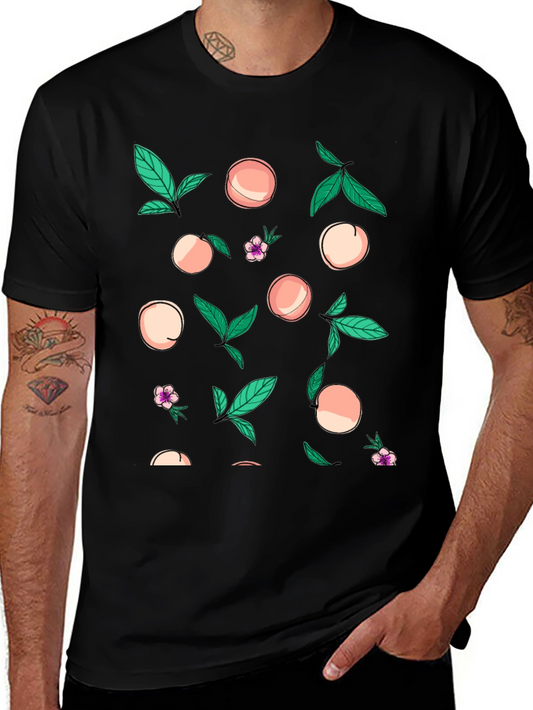Peach Print Black T-Shirt