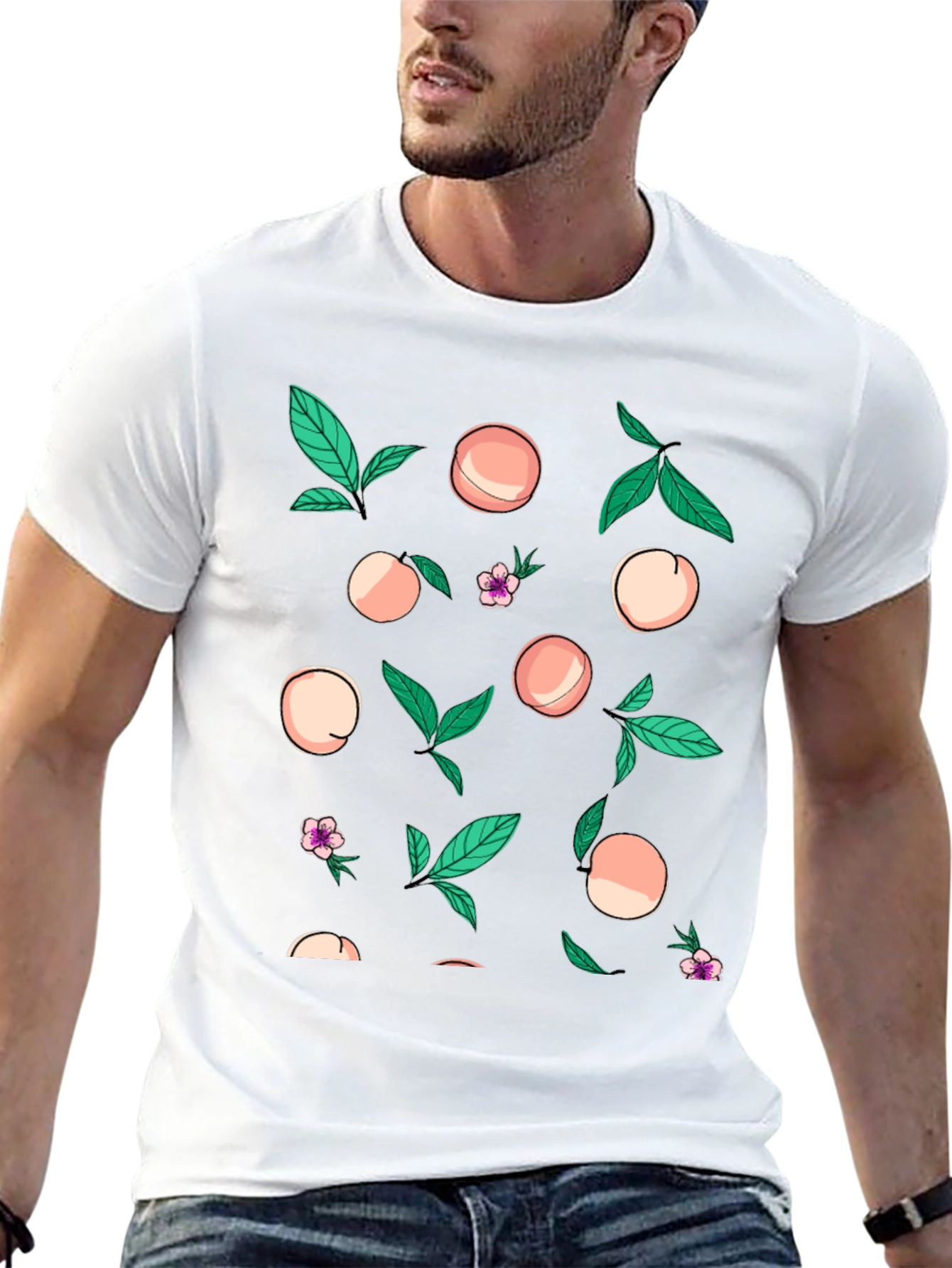 Peach Print Black T-Shirt