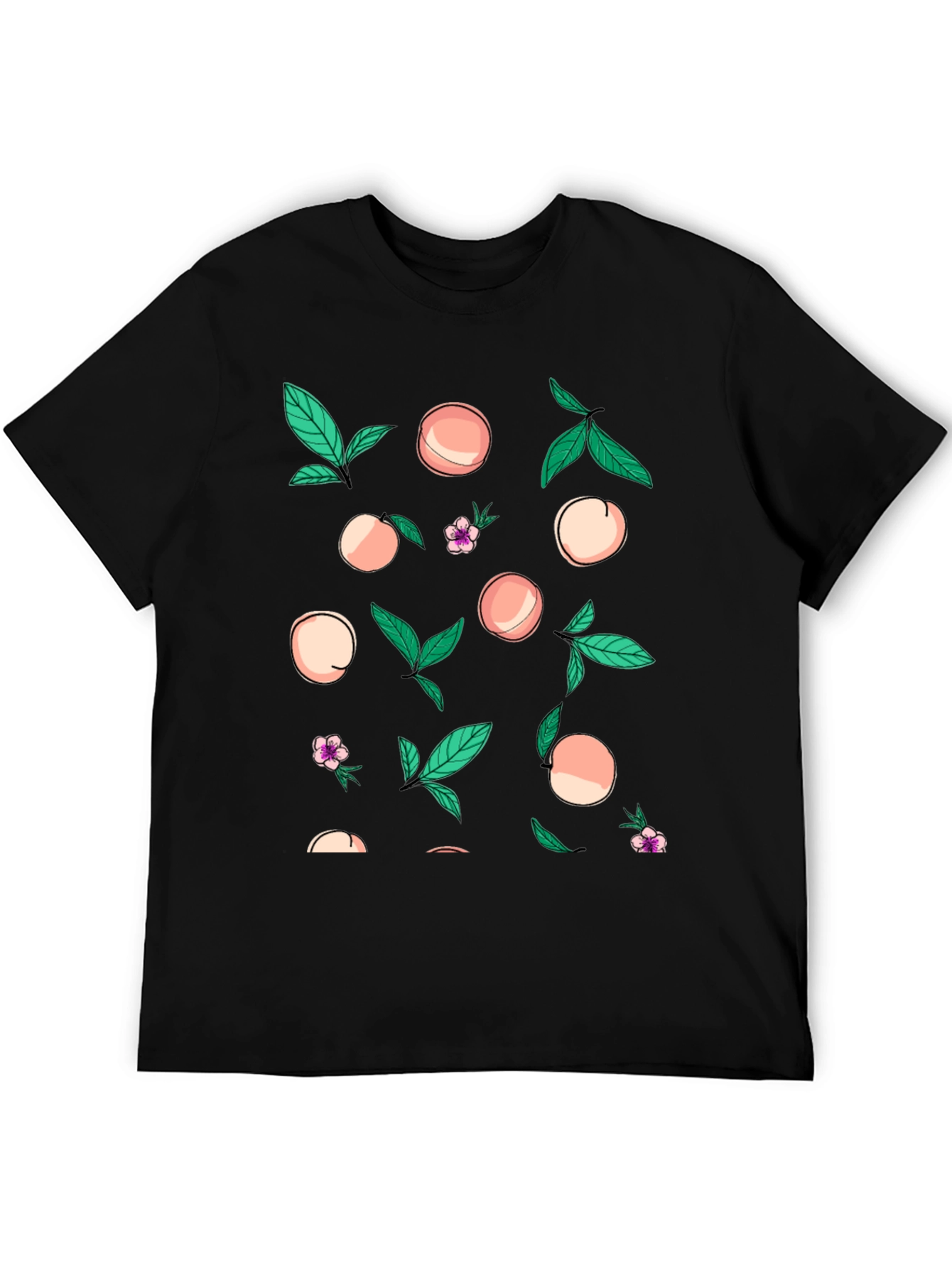 Peach Print Black T-Shirt