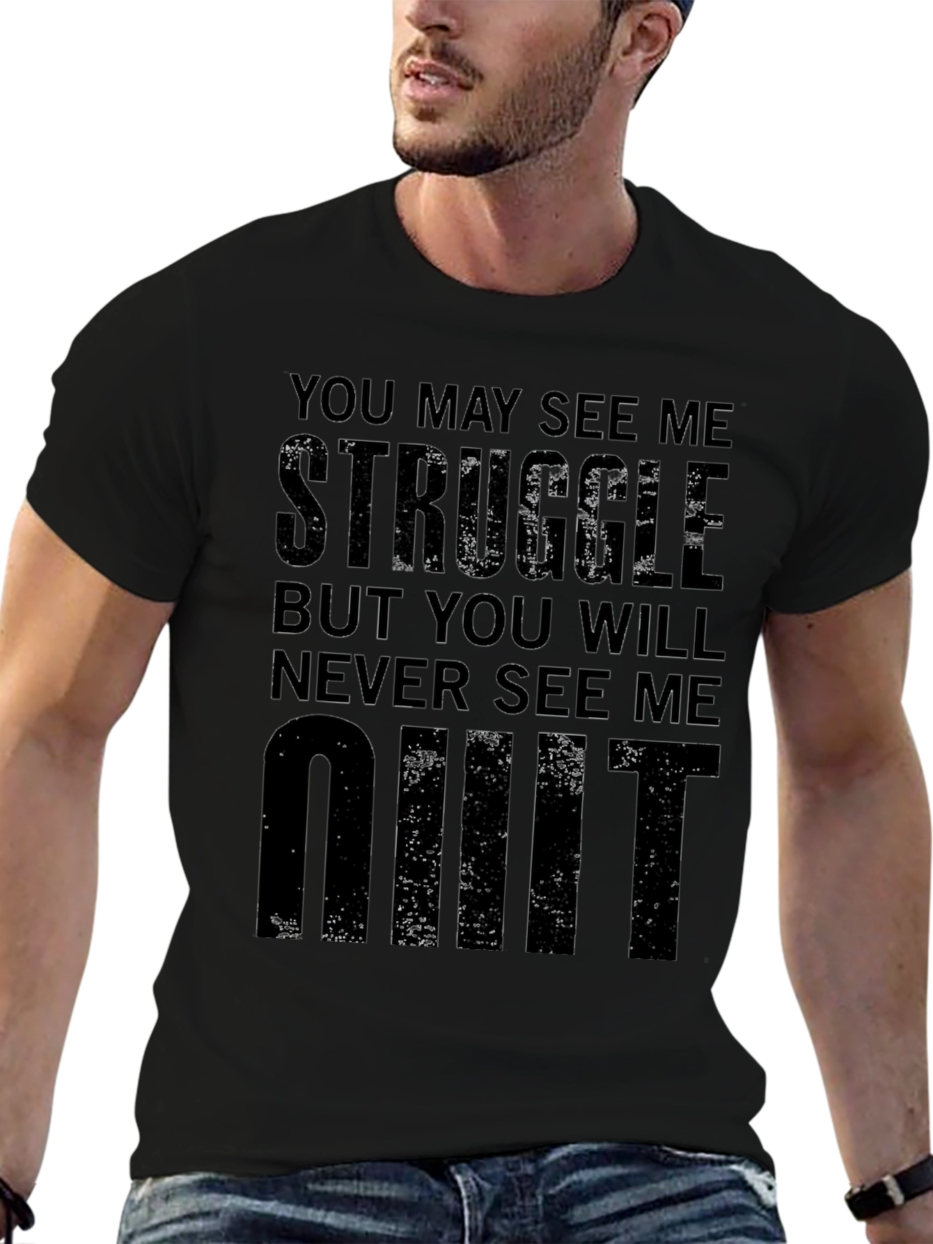 Motivational Never Quit Black T-Shirt