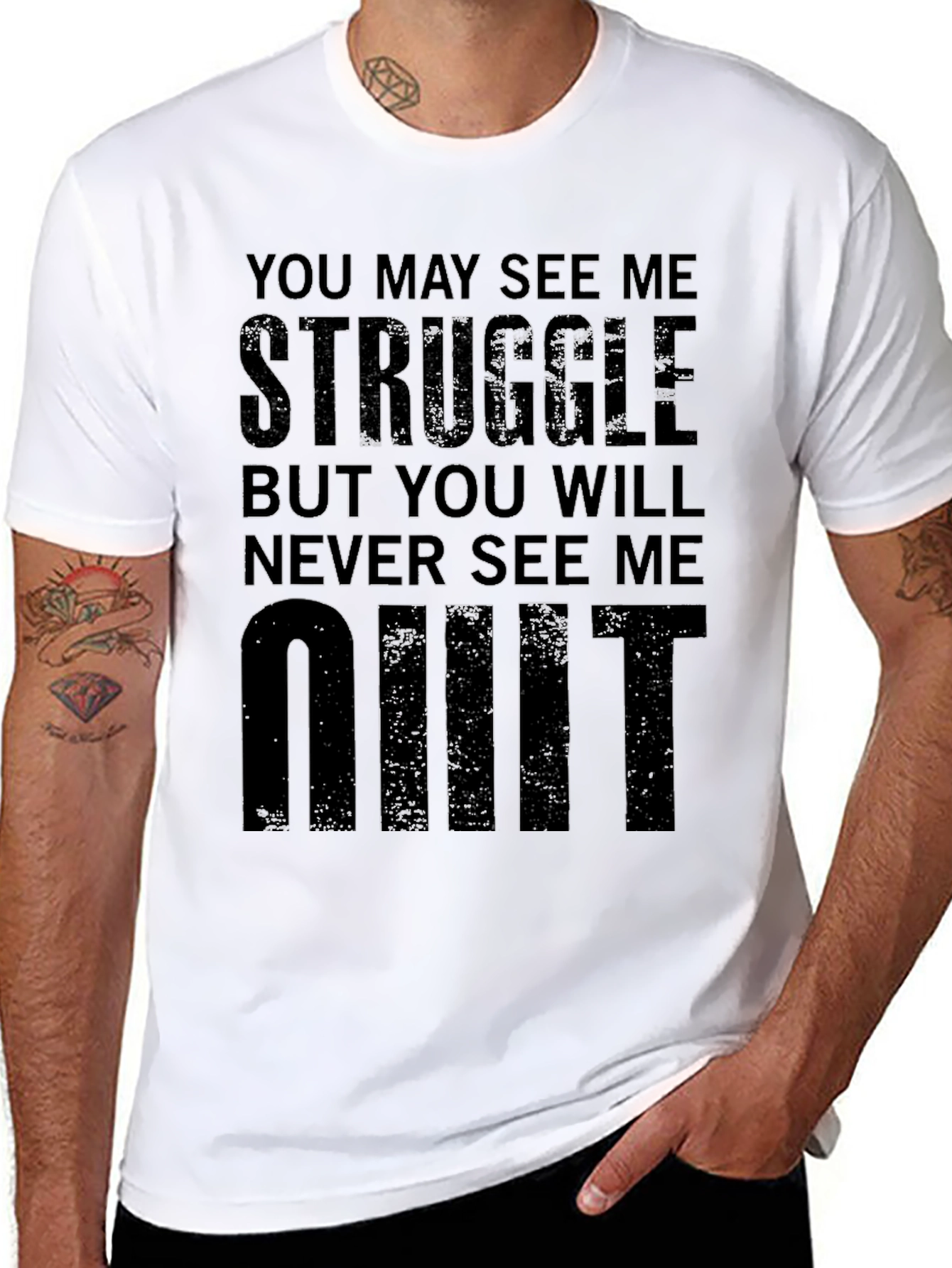 Motivational Never Quit Black T-Shirt