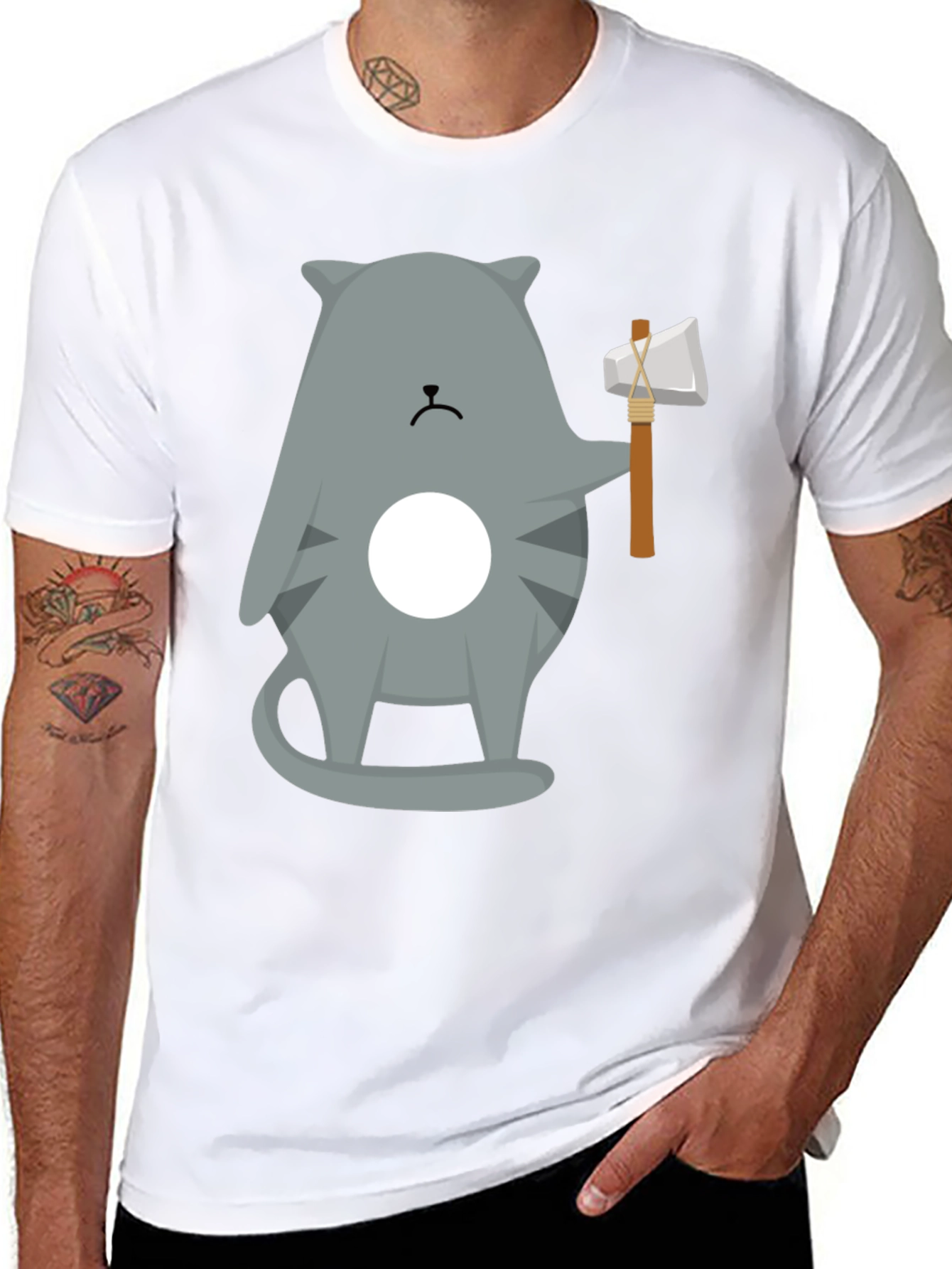 Cool Cat Axe T-Shirt - Funny Graphic Tee