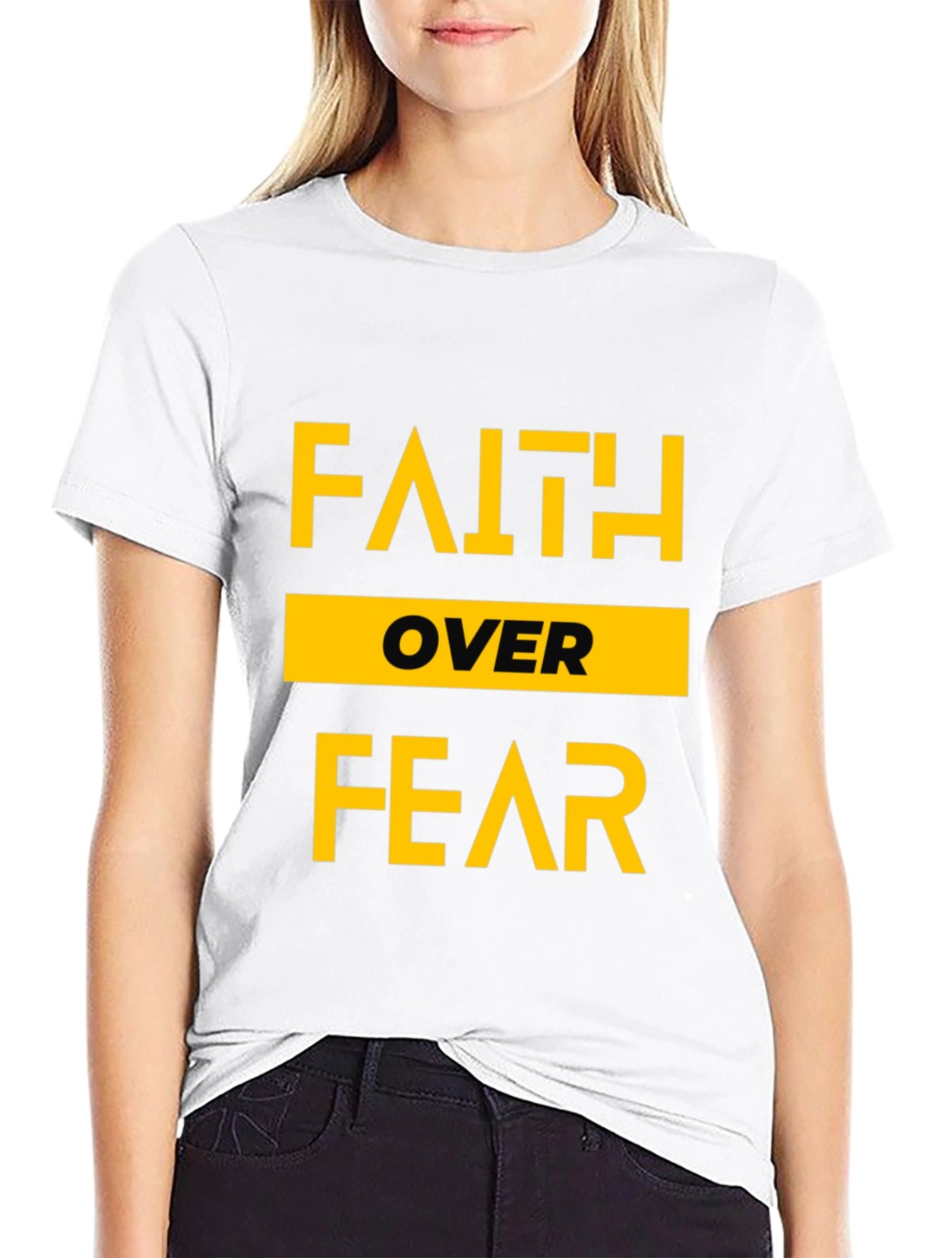 Faith Over Fear Graphic Print Crew Neck T-Shirt