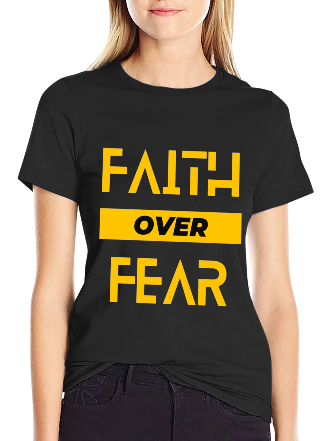 Faith Over Fear Graphic Print Crew Neck T-Shirt