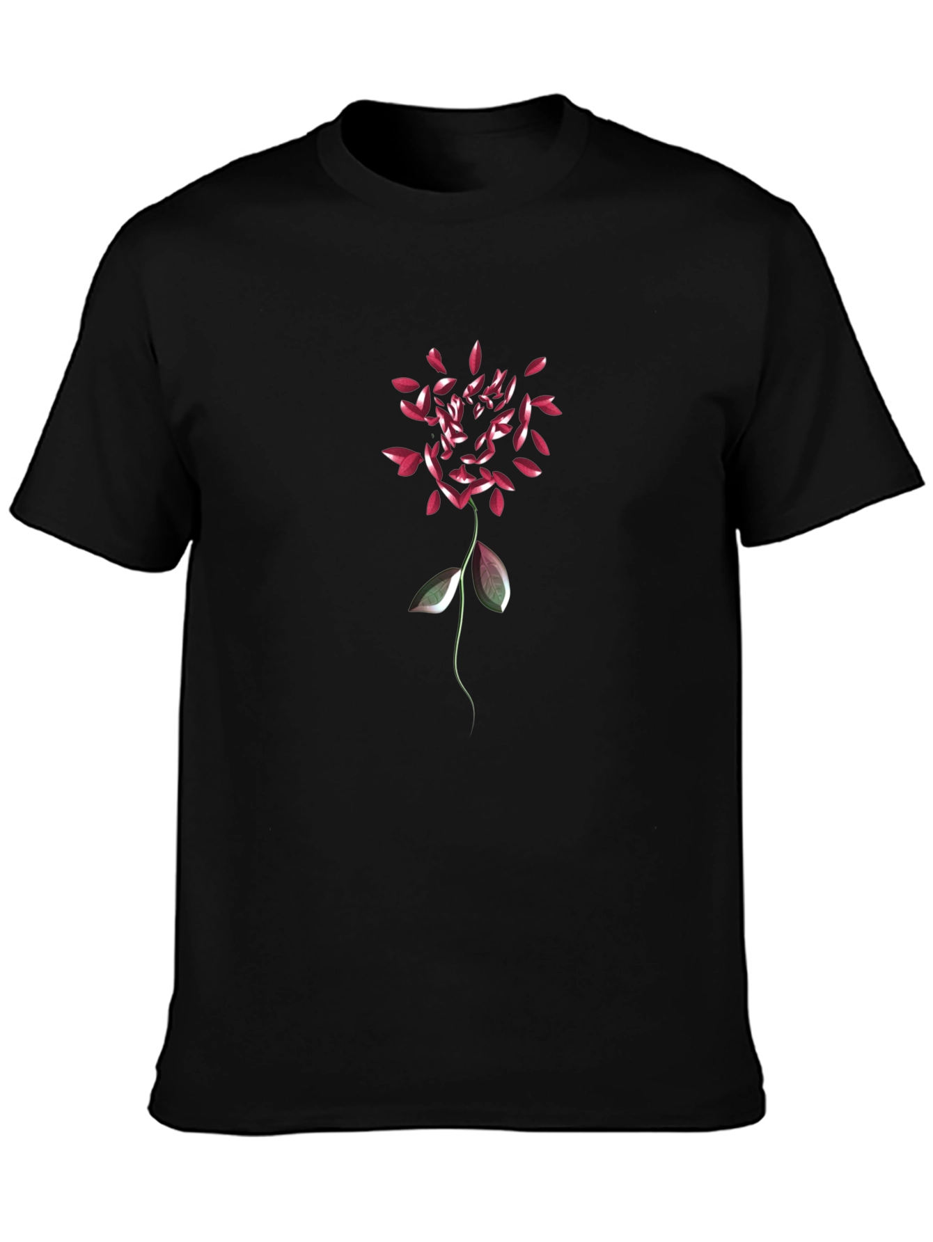 Floral Petal Graphic Mens Black T-Shirt