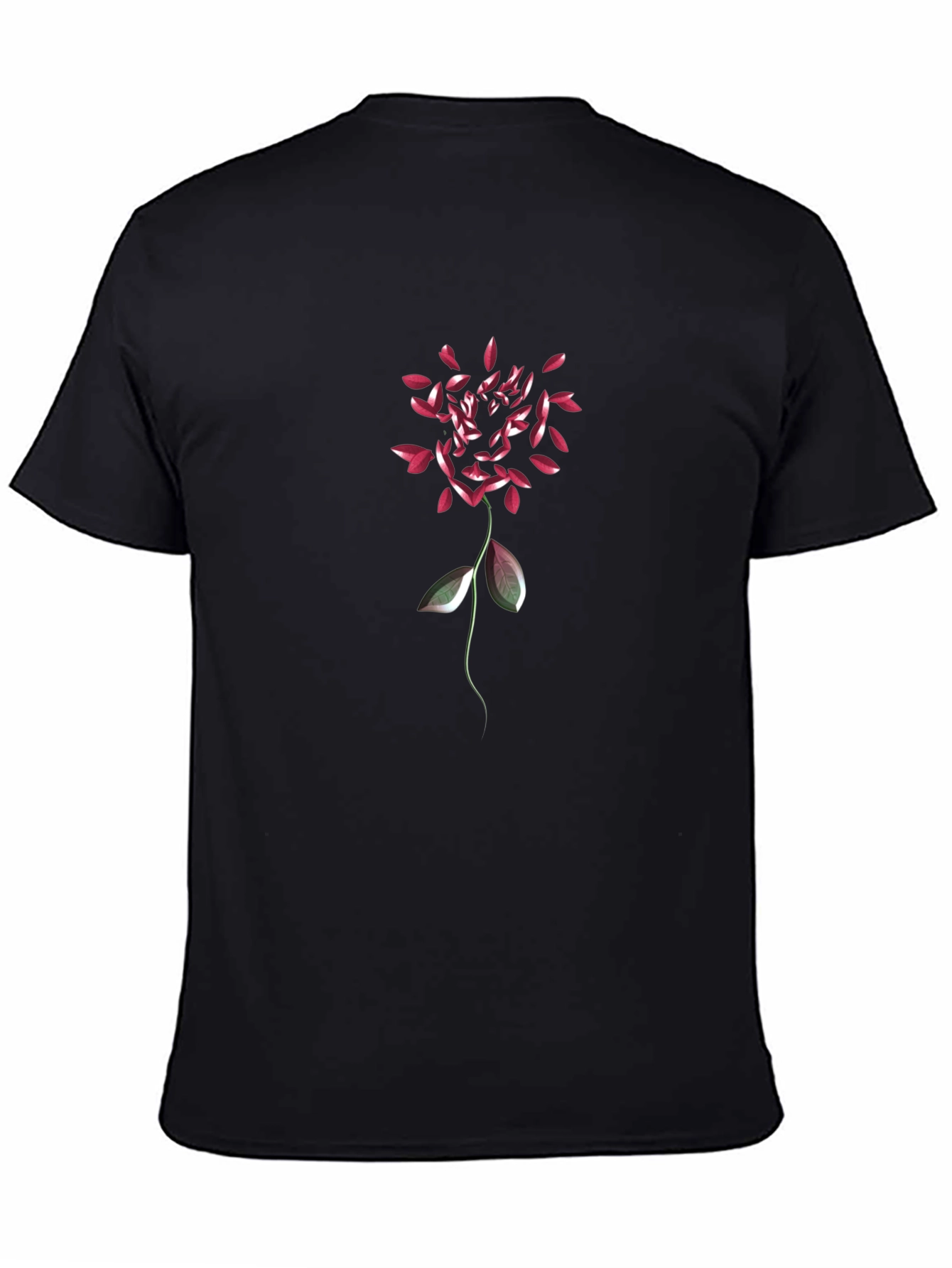 Floral Petal Graphic Mens Black T-Shirt