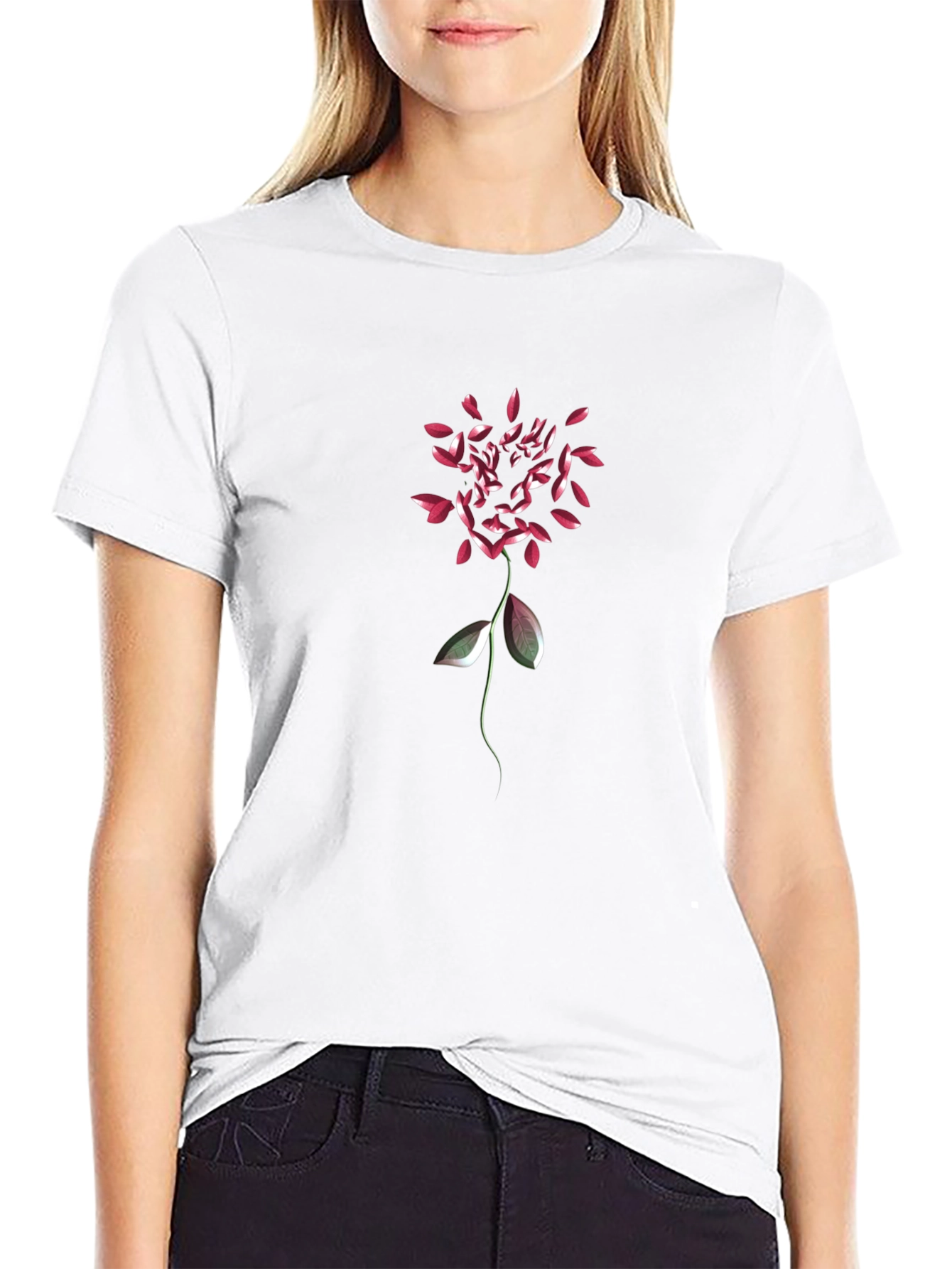 Floral Petal Graphic Mens Black T-Shirt