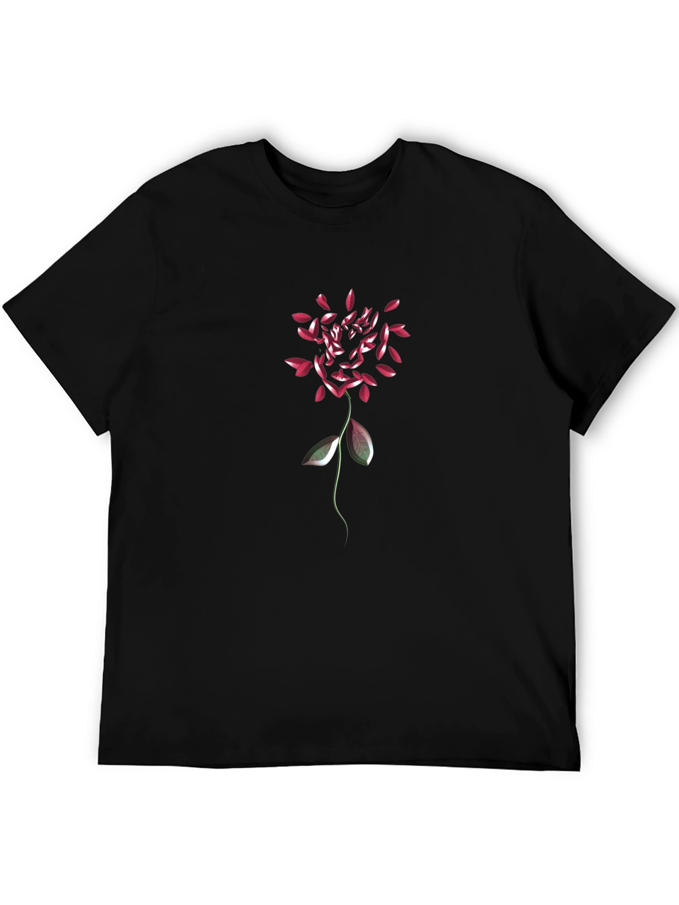 Floral Petal Graphic Mens Black T-Shirt