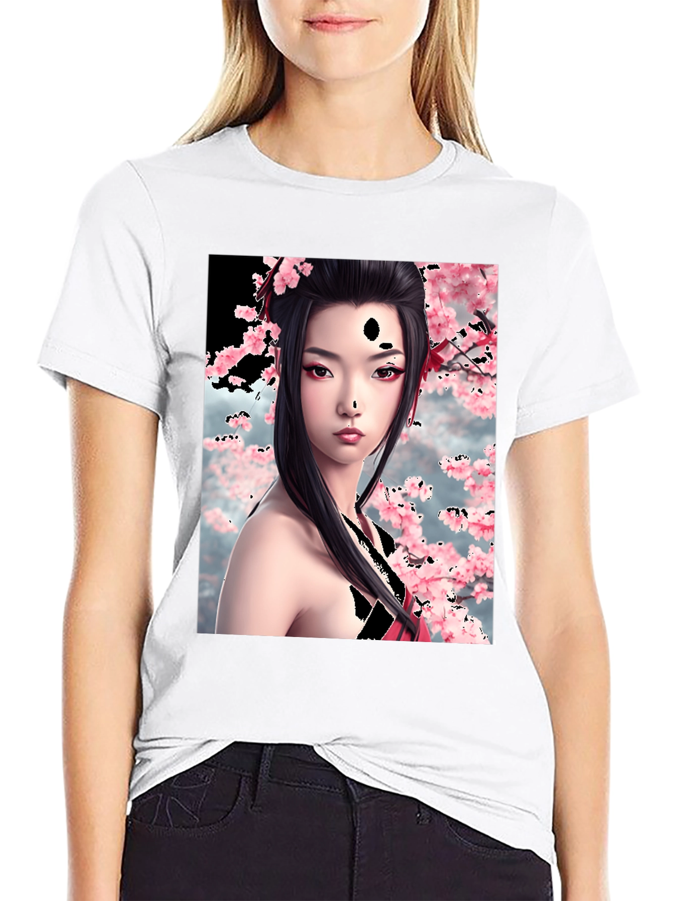 Geisha Cherry Blossom Graphic T-Shirt