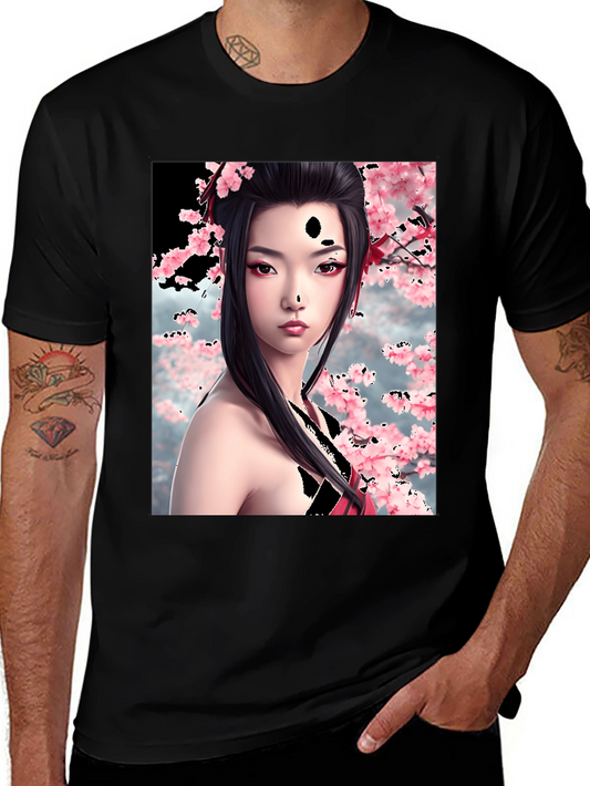 Geisha Cherry Blossom Graphic T-Shirt