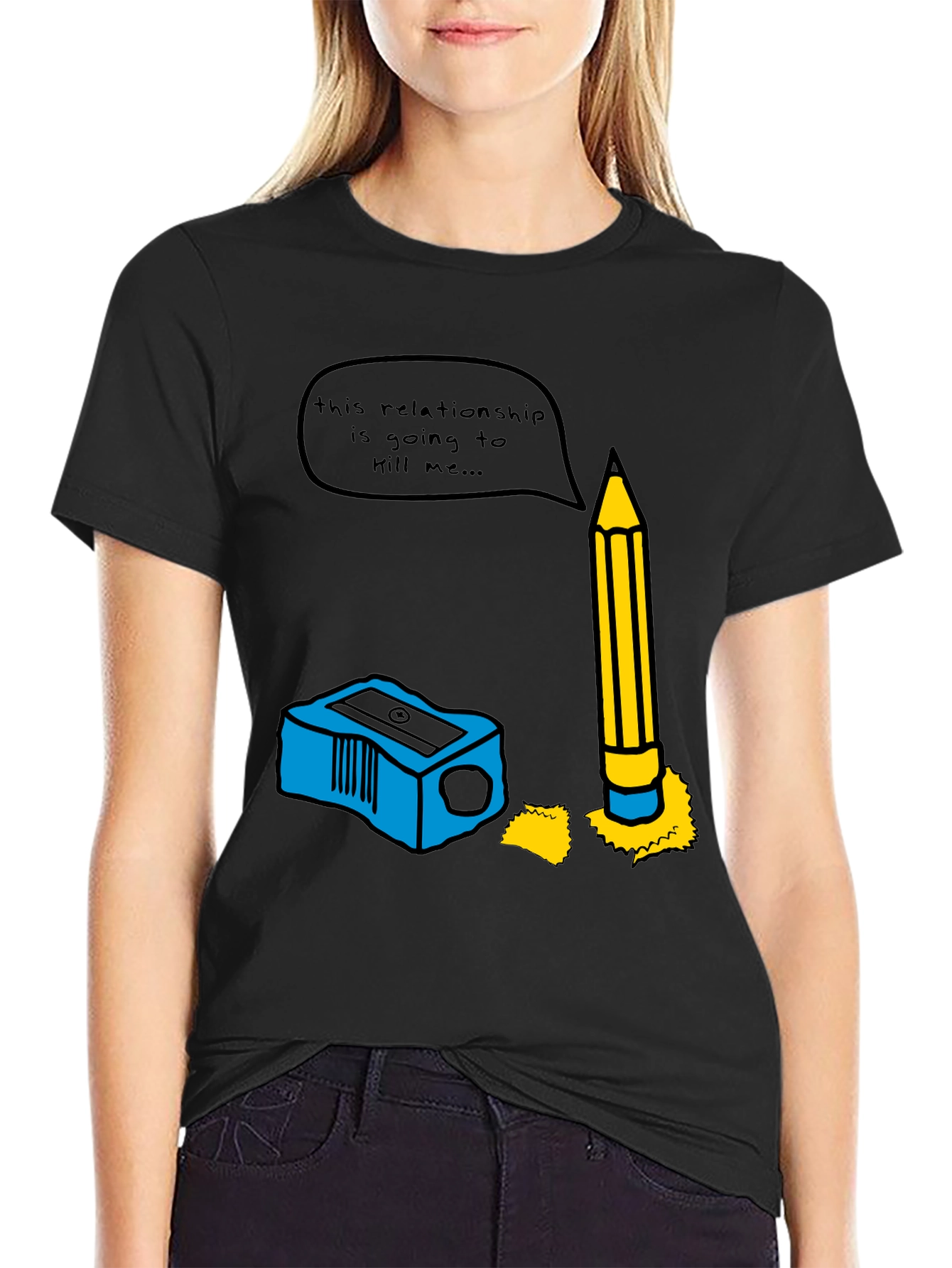Humorous Pencil & Sharpener Relationship Graphic Tee