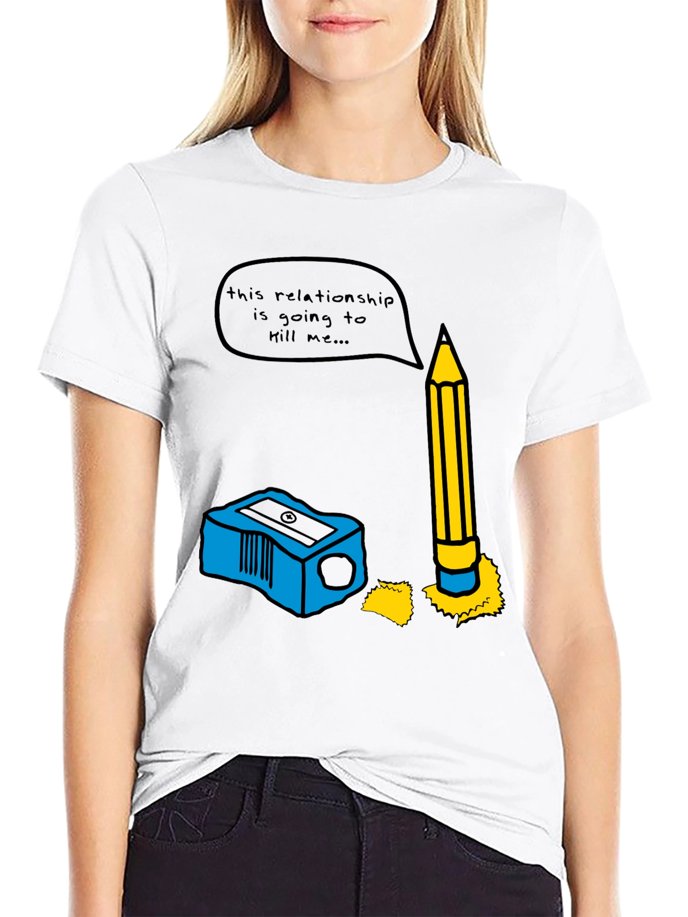 Humorous Pencil & Sharpener Relationship Graphic Tee