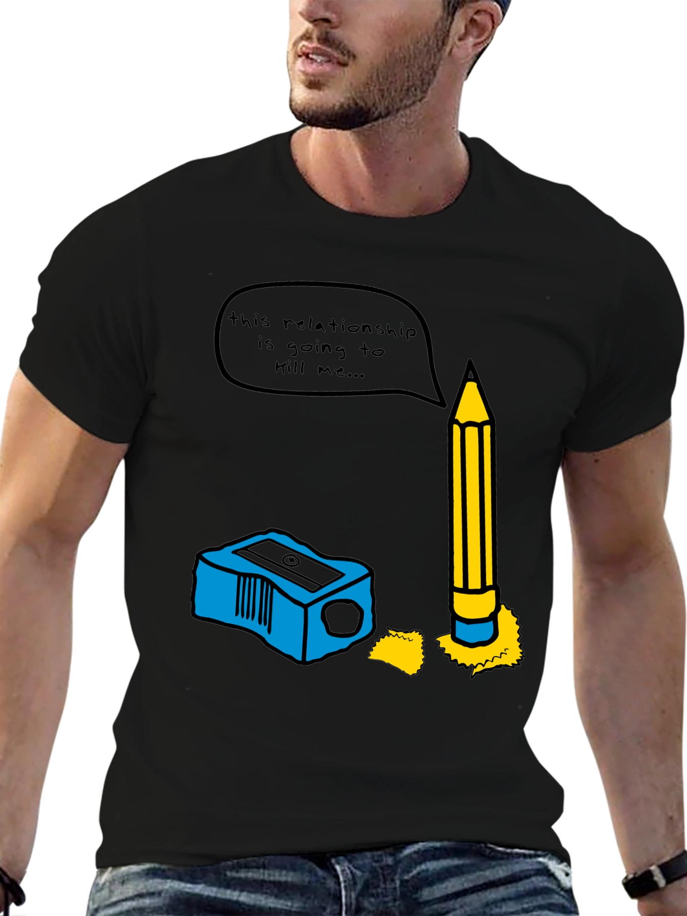 Humorous Pencil & Sharpener Relationship Graphic Tee