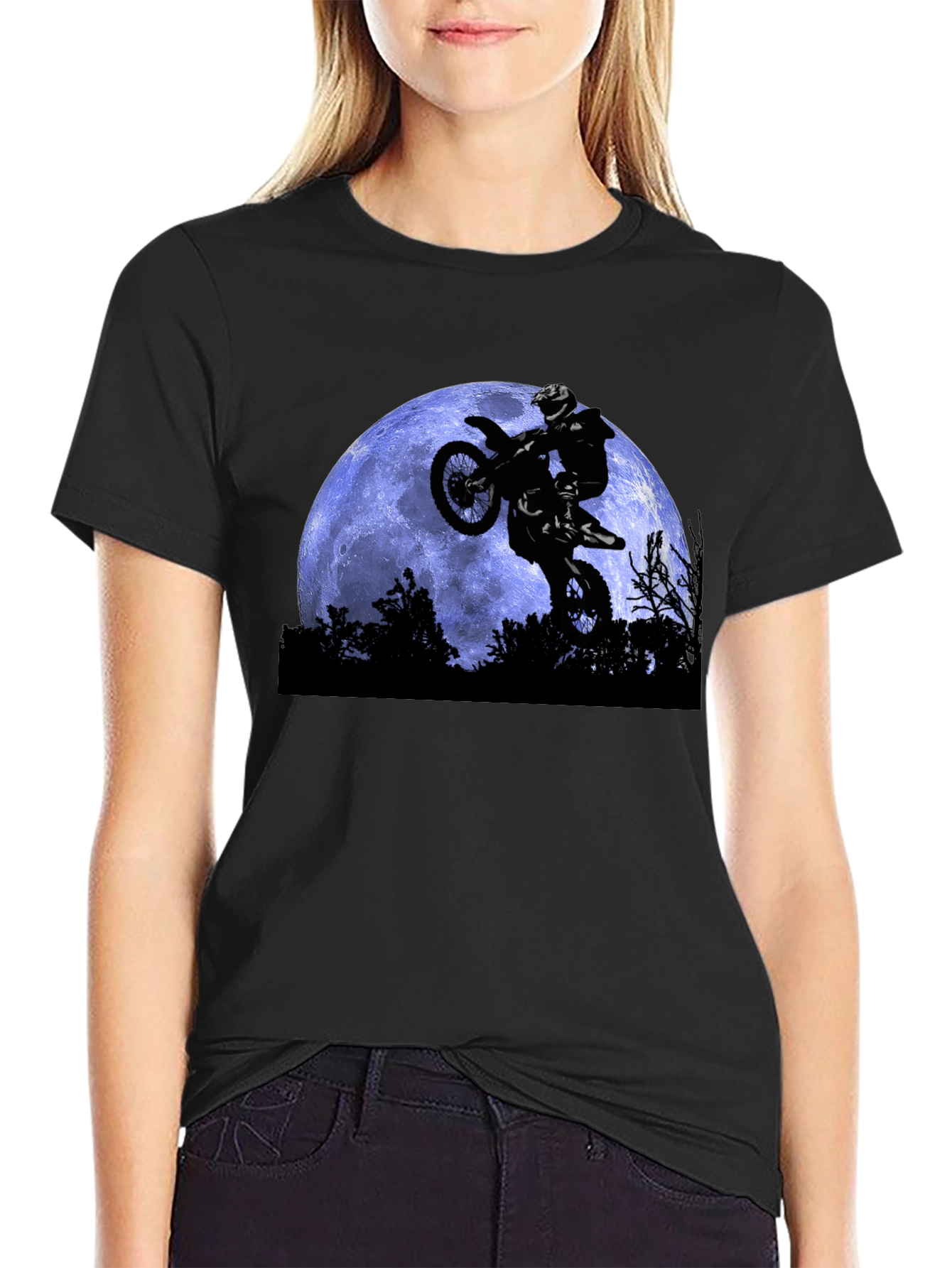 Dirt Bike Moon T-Shirt - Black Motocross Apparel