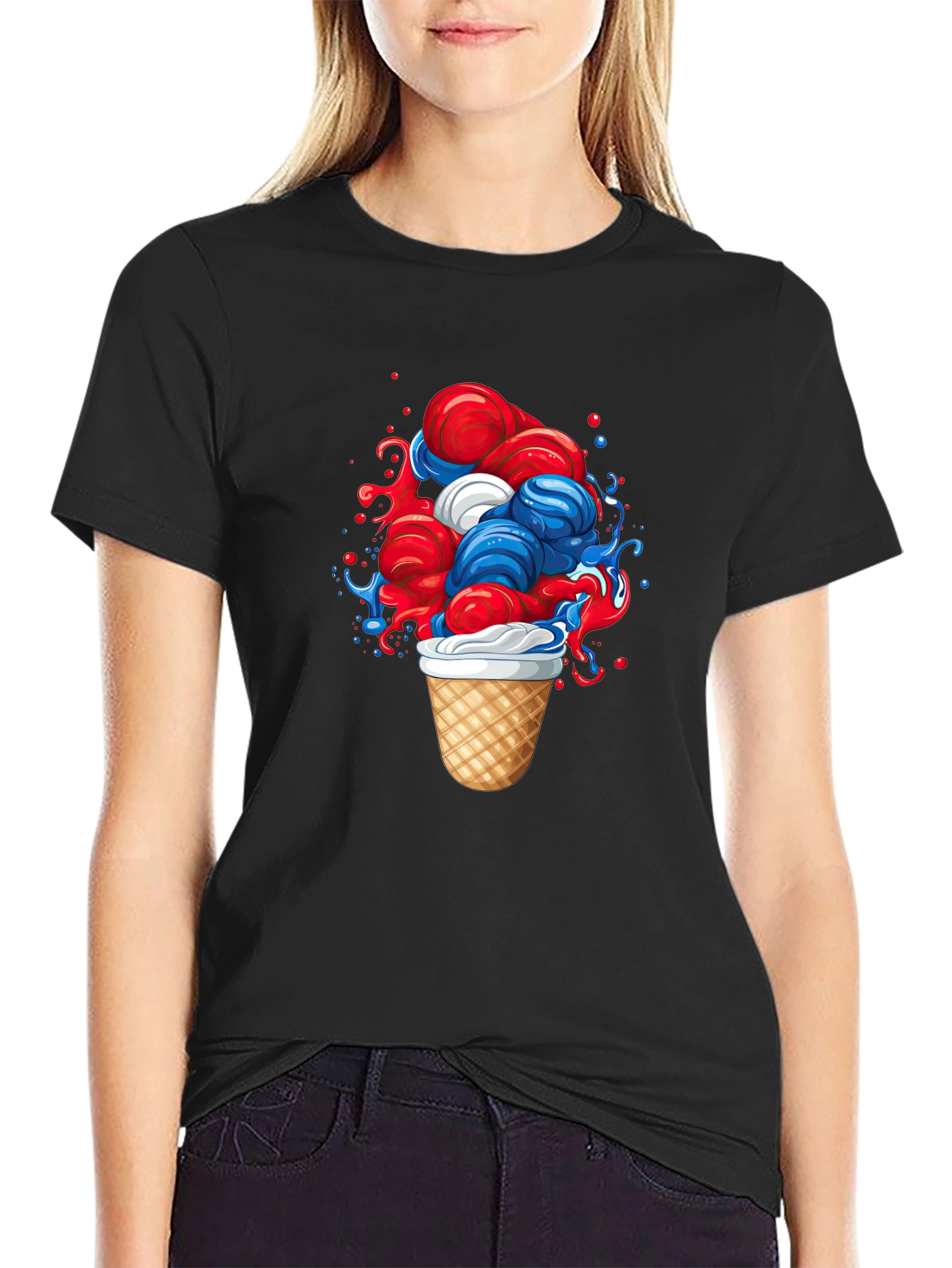 Patriotic Ice Cream Graphic Tee - Black