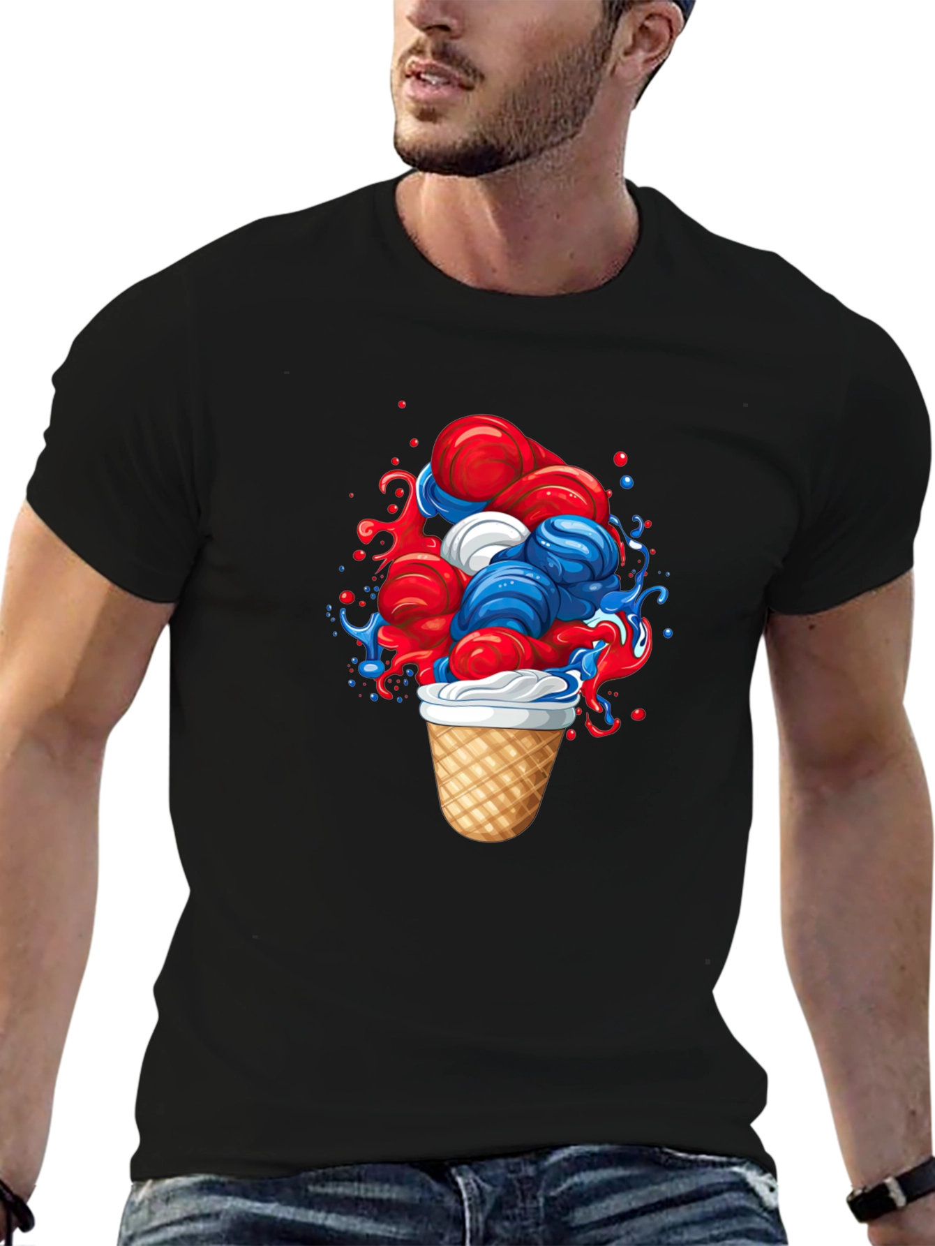 Patriotic Ice Cream Graphic Tee - Black