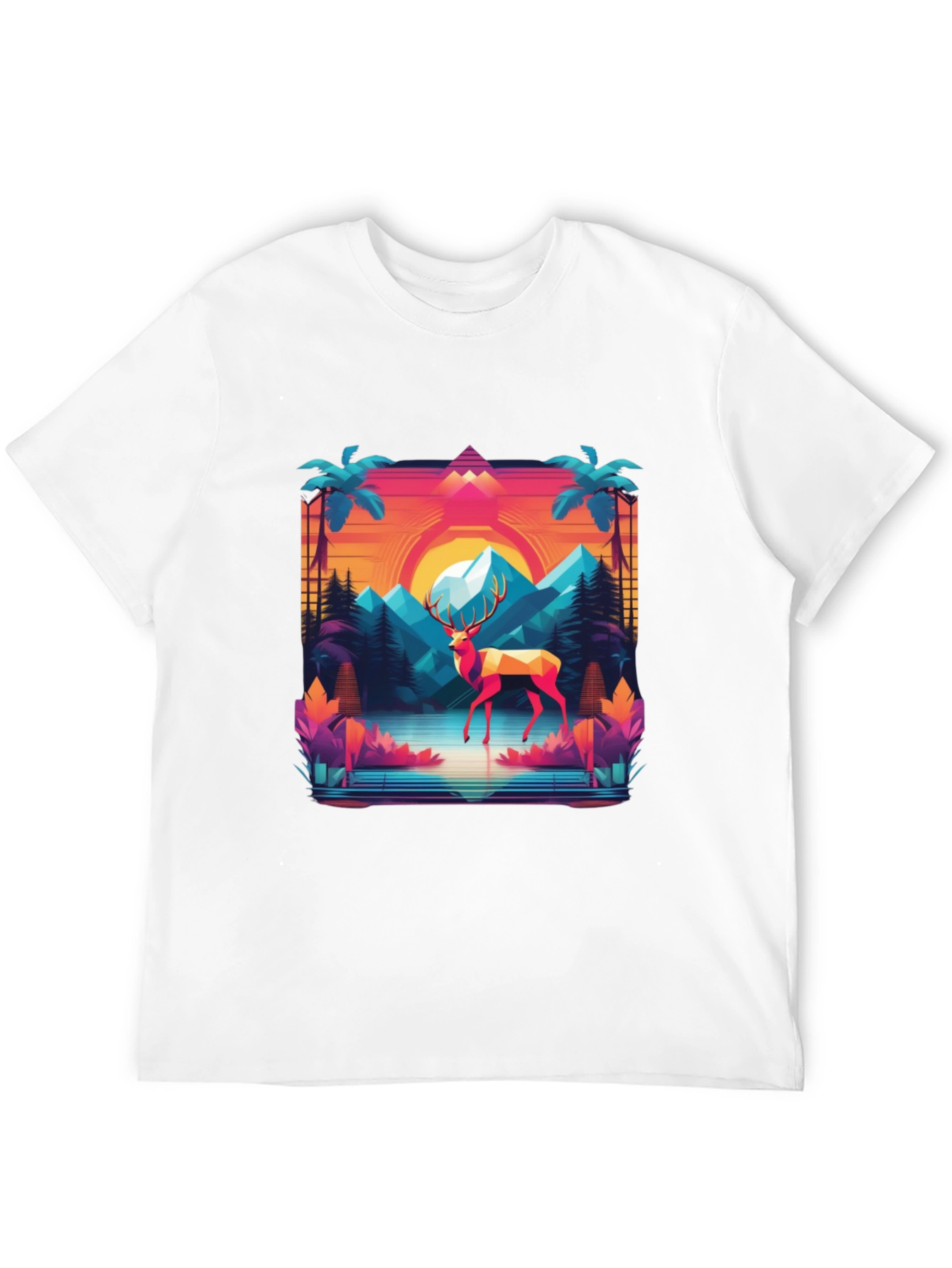 Retro Deer Graphic Tee - Synthwave Style