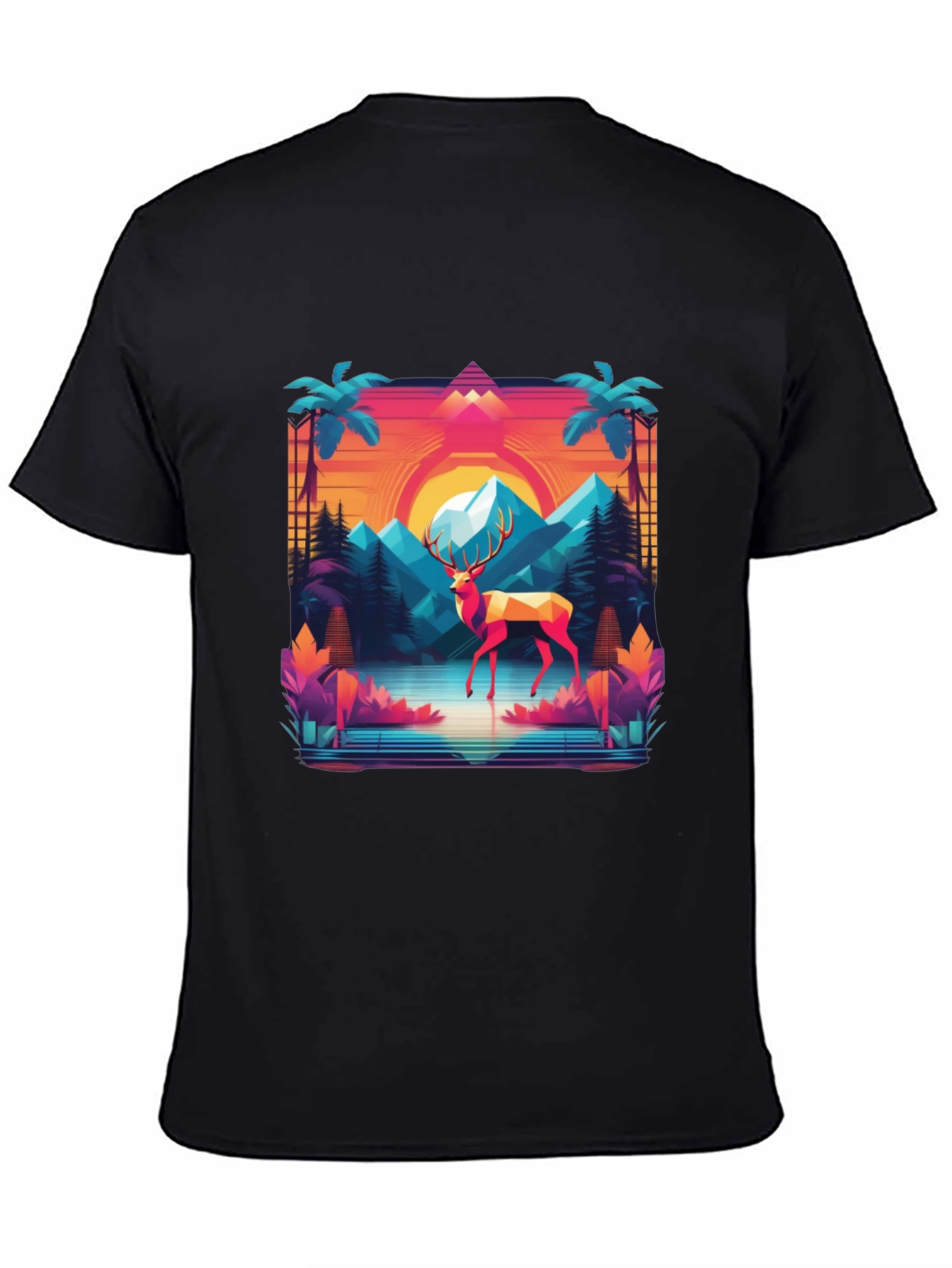 Retro Deer Graphic Tee - Synthwave Style