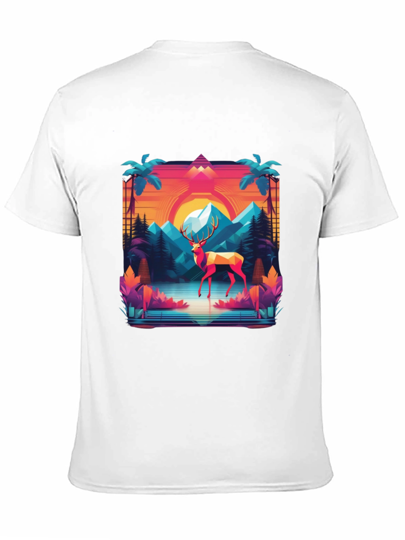 Retro Deer Graphic Tee - Synthwave Style