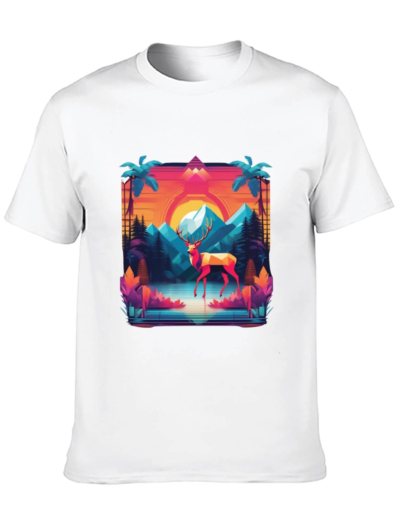 Retro Deer Graphic Tee - Synthwave Style