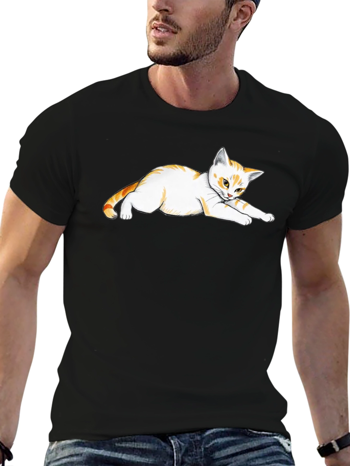 Black T-Shirt with Cute Cat Design