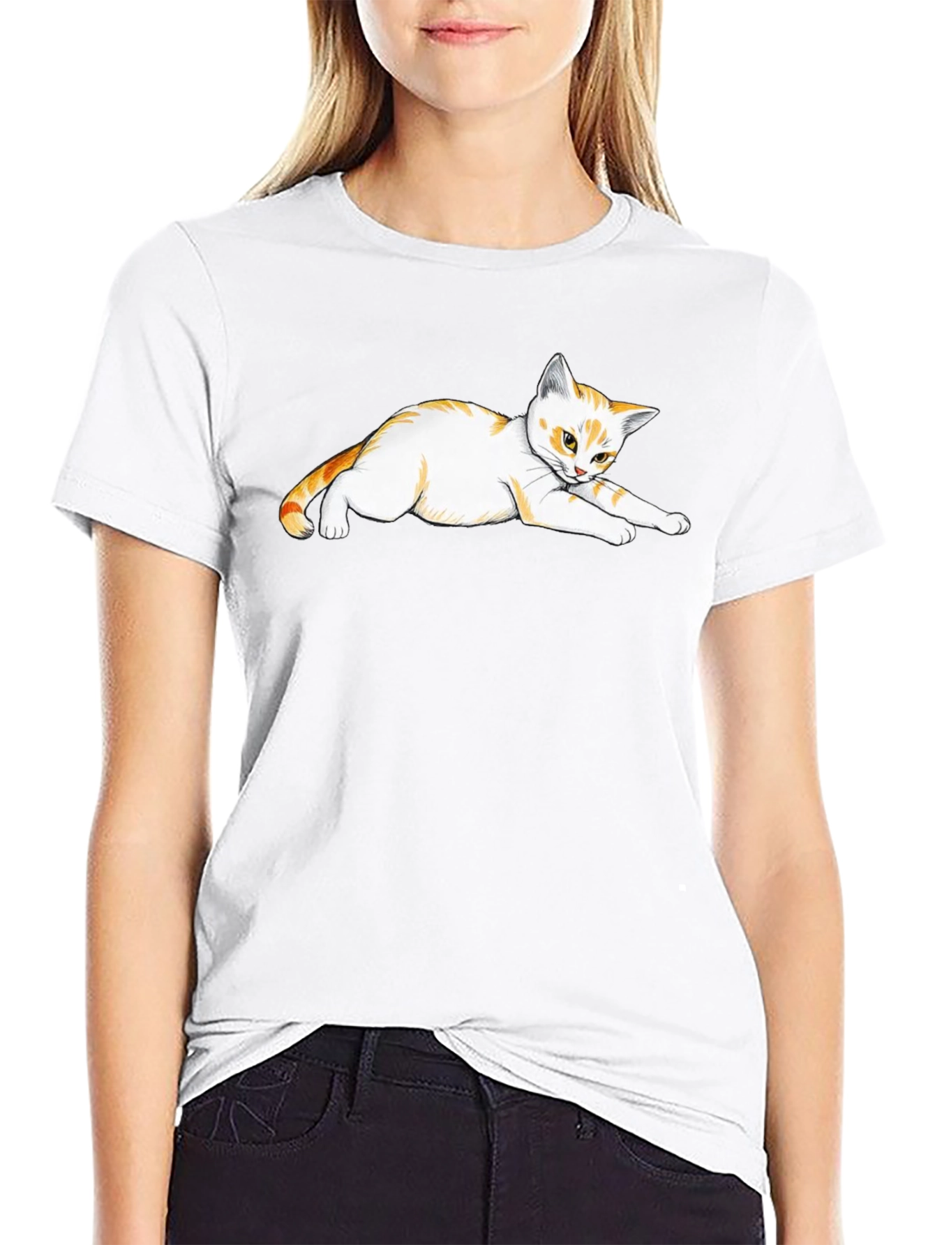 Black T-Shirt with Cute Cat Design