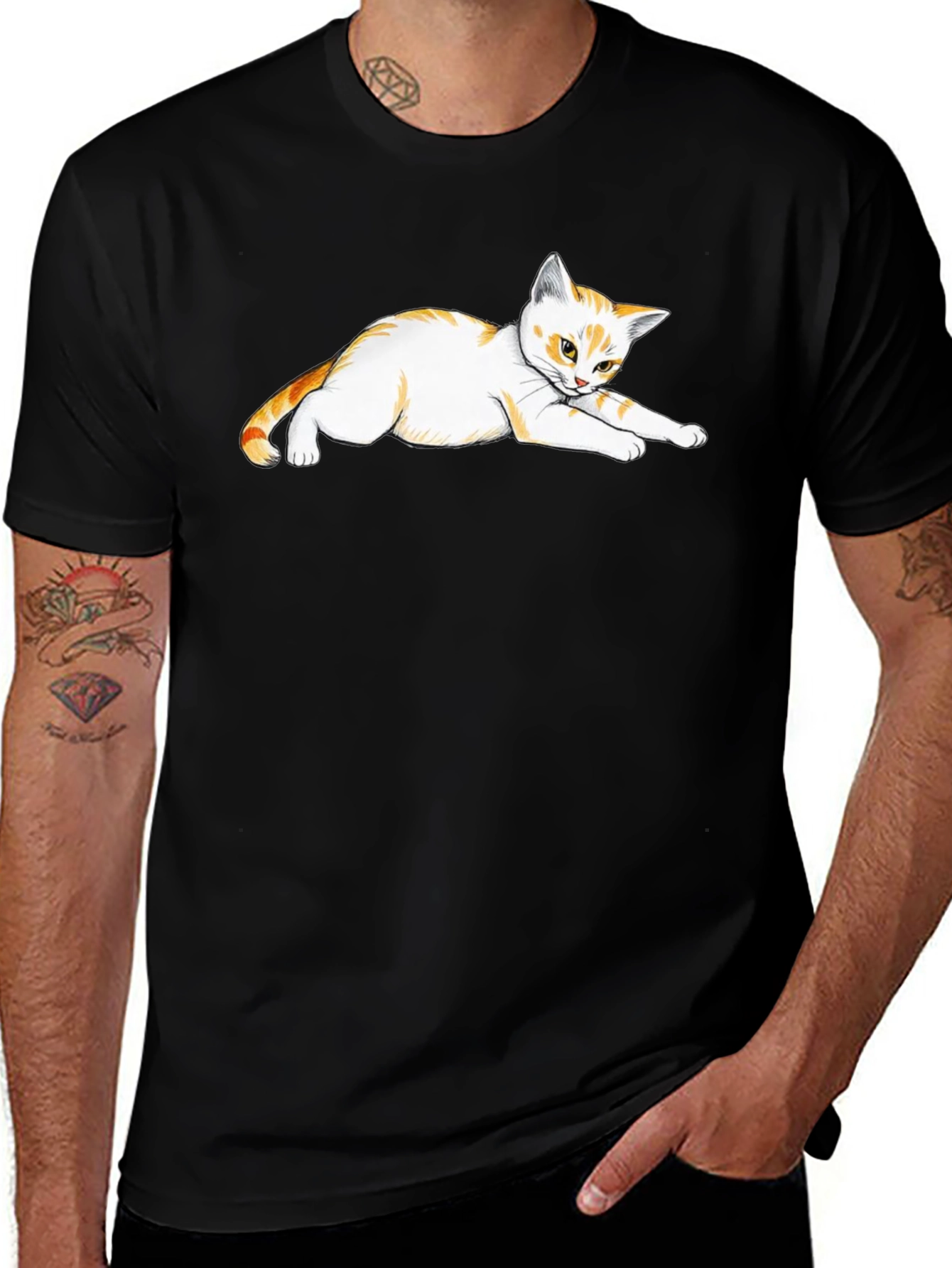Black T-Shirt with Cute Cat Design