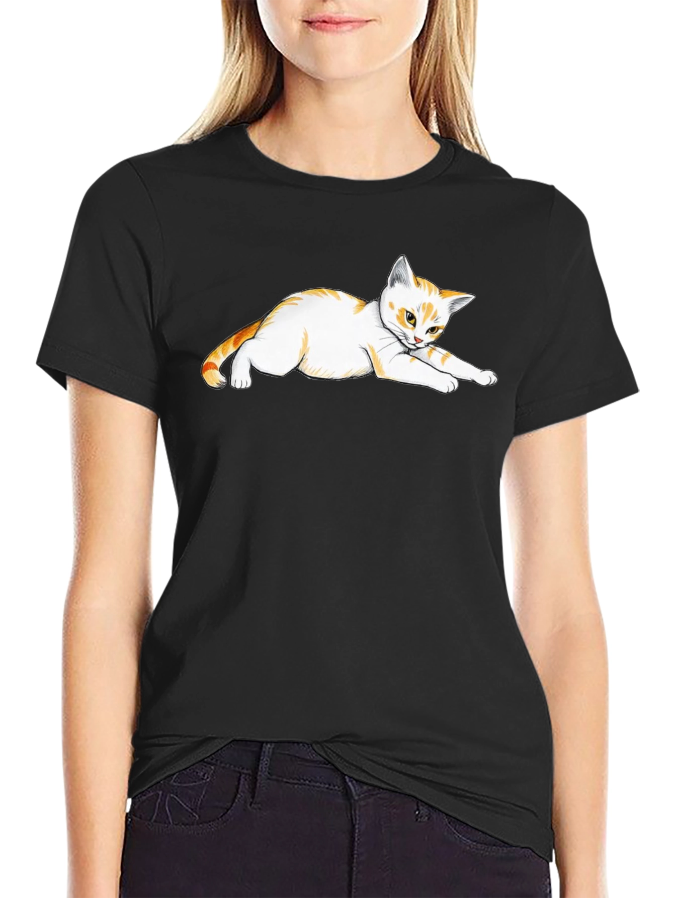 Black T-Shirt with Cute Cat Design