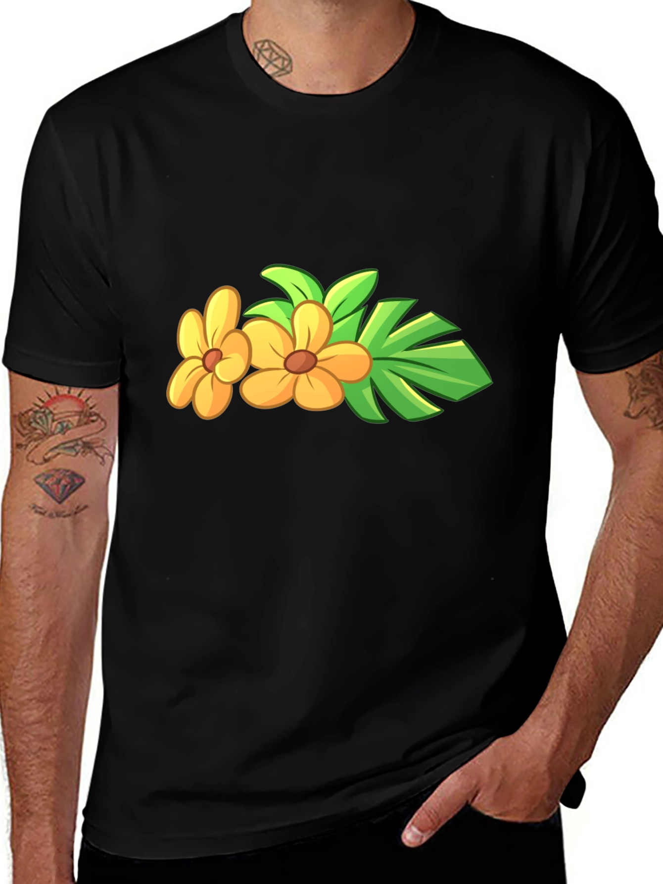 Tropical Flower Black T-Shirt
