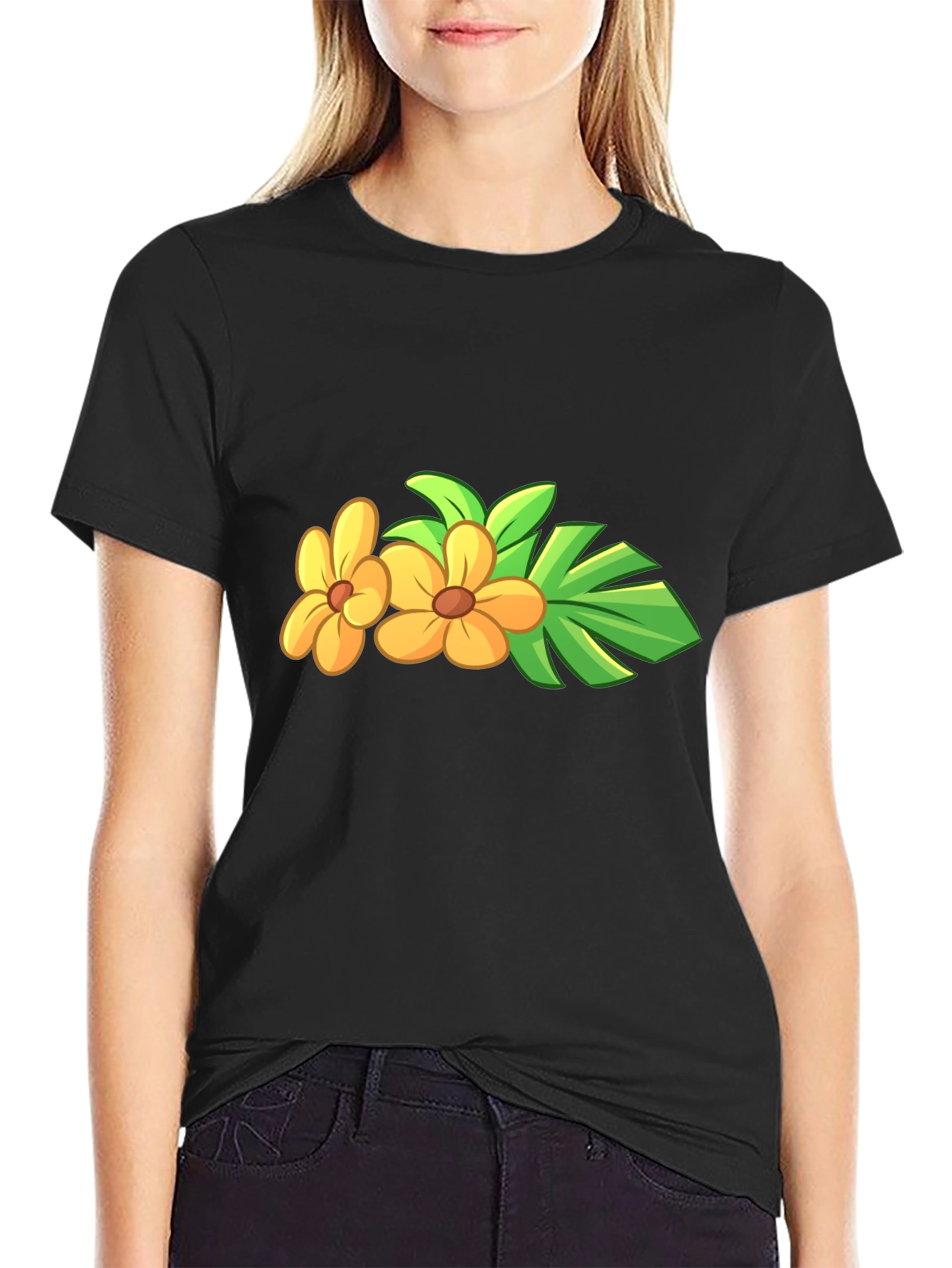 Tropical Flower Black T-Shirt