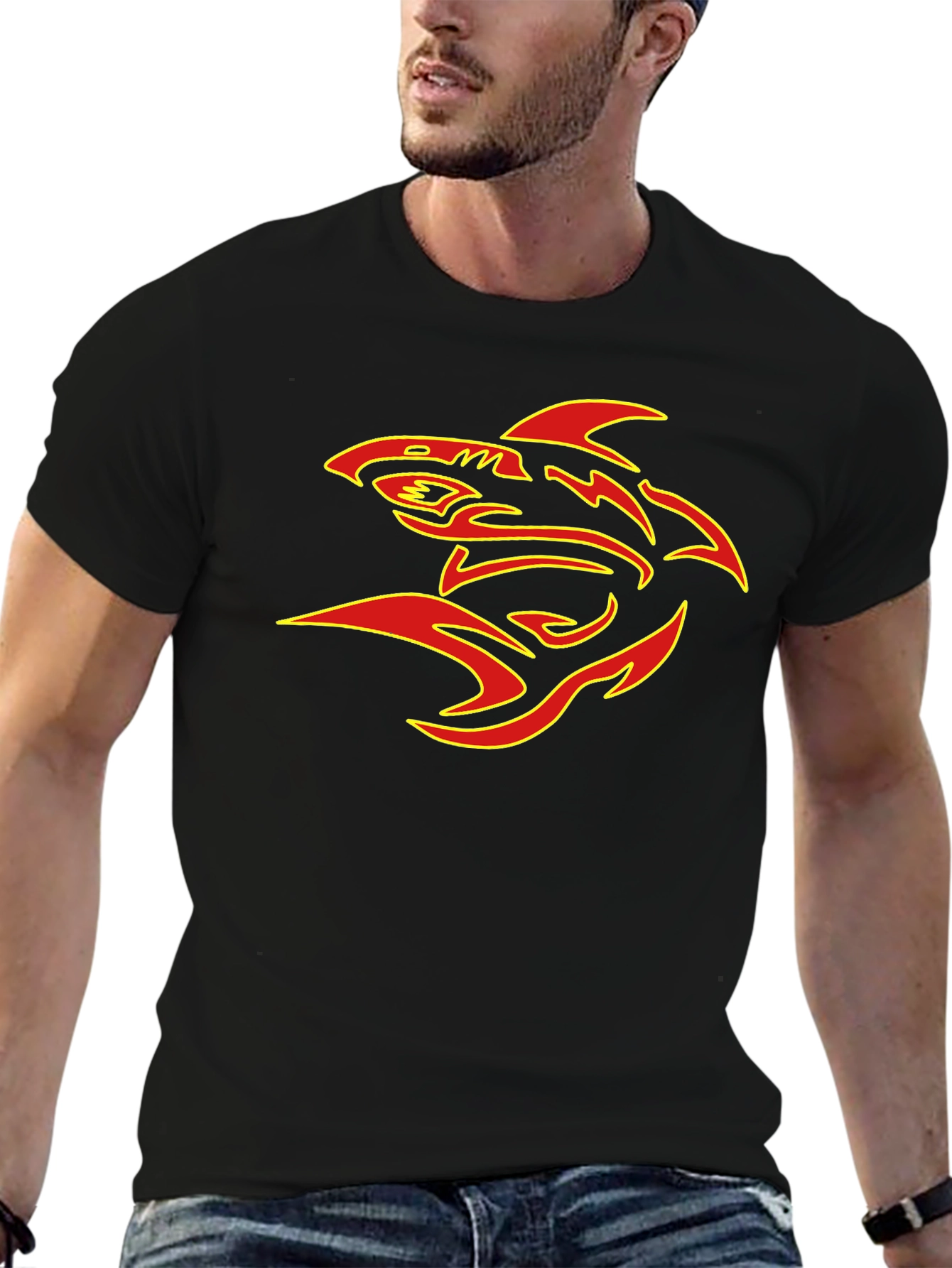Black T-Shirt with Bold Shark Graphic