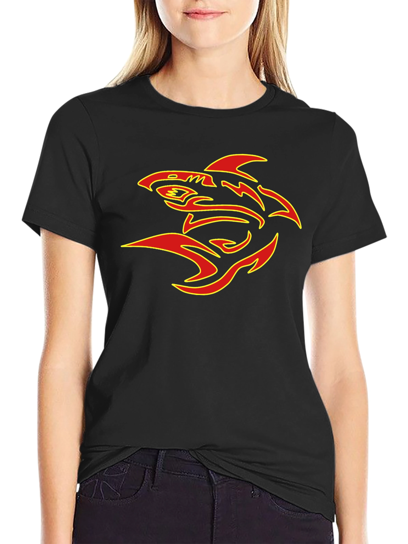 Black T-Shirt with Bold Shark Graphic