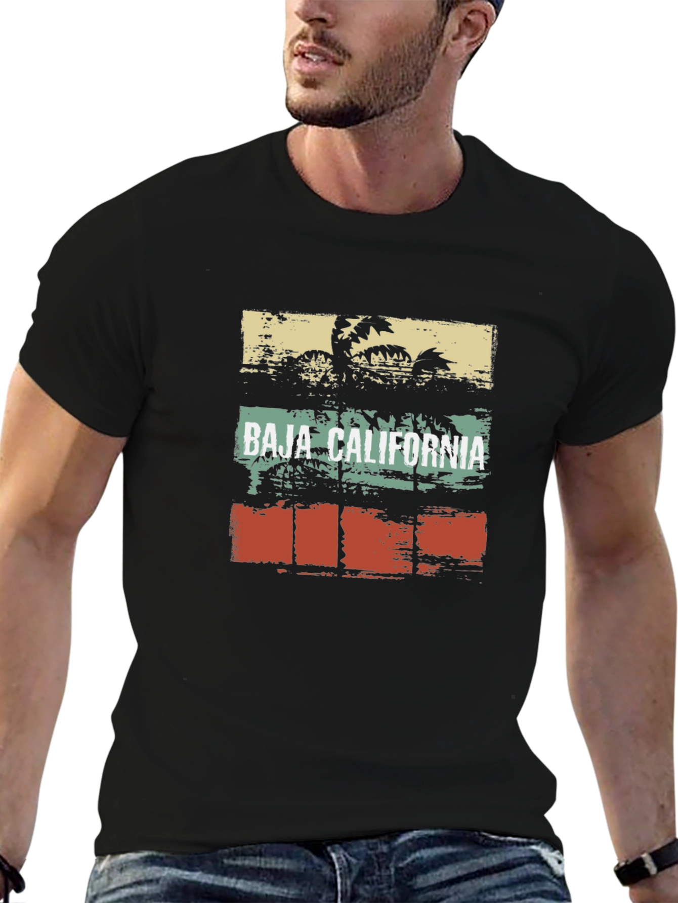 Baja California Graphic T-Shirt Retro Palm Tree Design