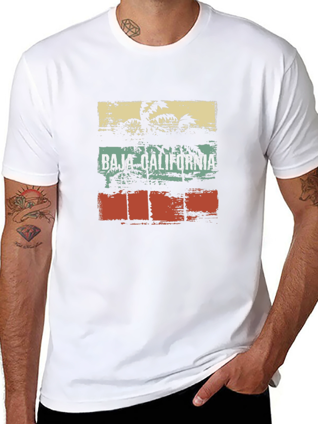 Baja California Graphic T-Shirt Retro Palm Tree Design
