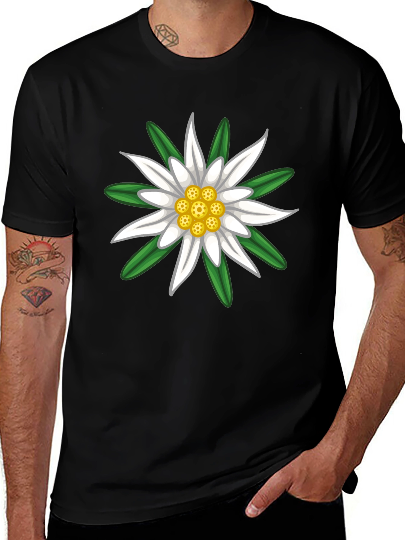 Edelweiss Flower Graphic Tee - Classic Black