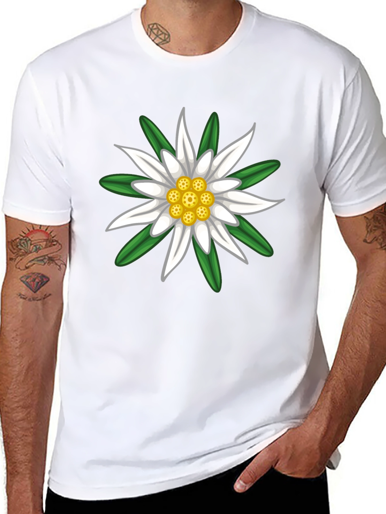 Edelweiss Flower Graphic Tee - Classic Black