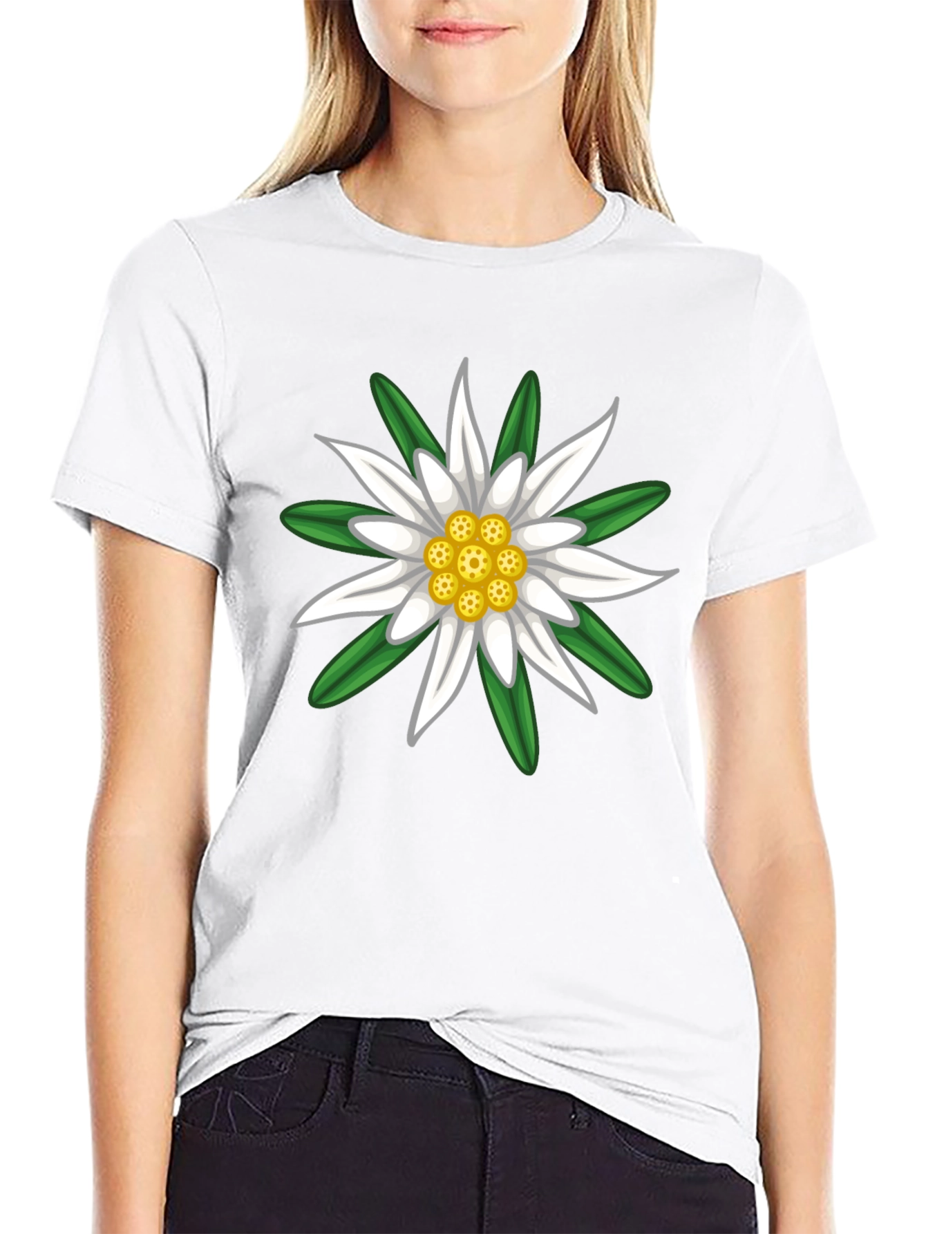 Edelweiss Flower Graphic Tee - Classic Black