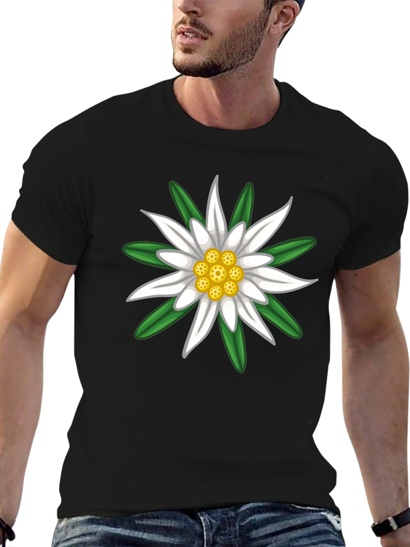 Edelweiss Flower Graphic Tee - Classic Black