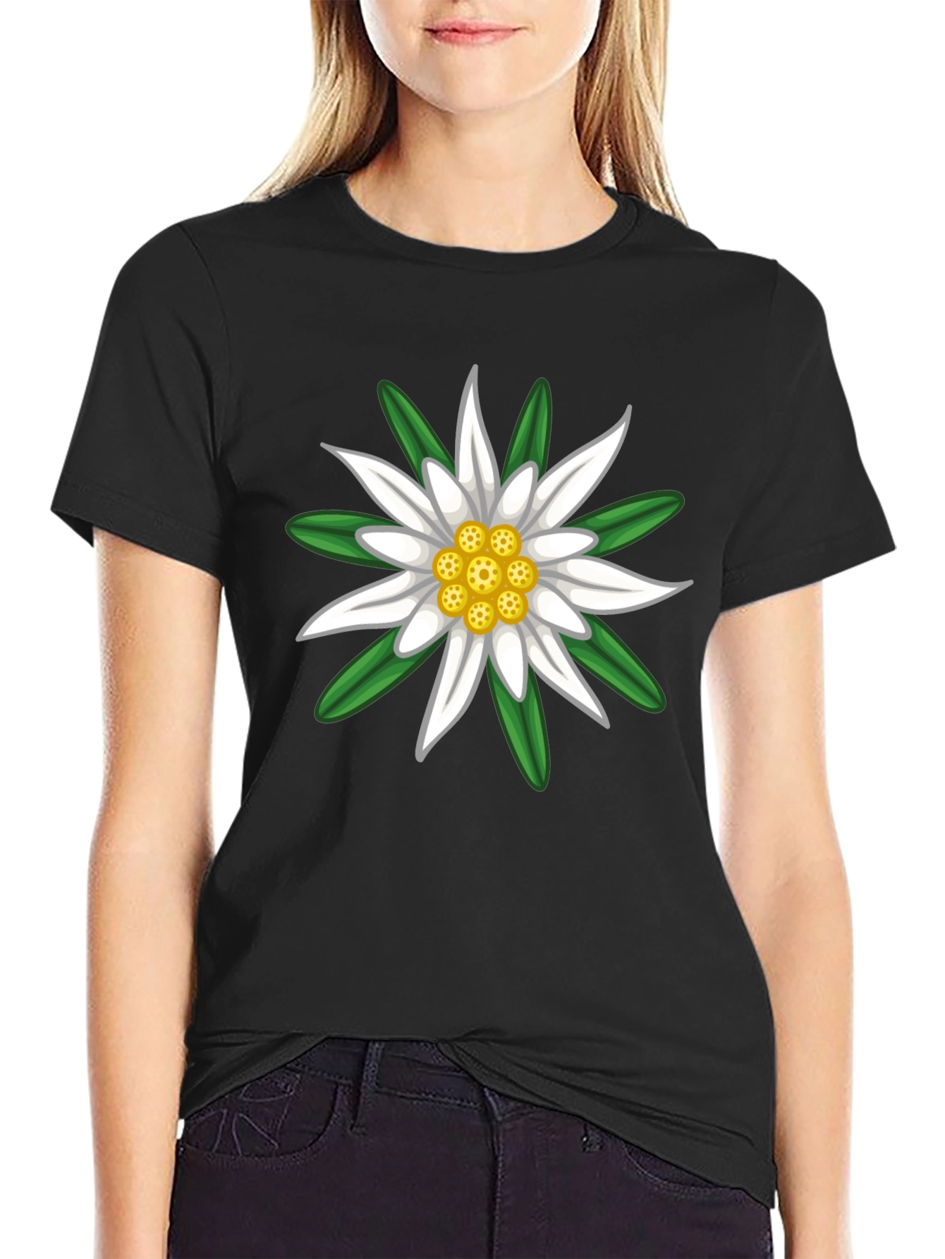 Edelweiss Flower Graphic Tee - Classic Black
