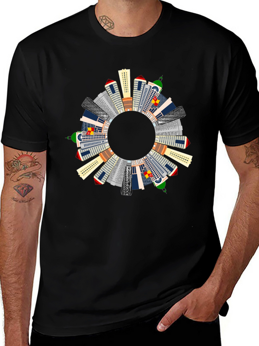 Cityscape Circle Graphic T-Shirt - Black