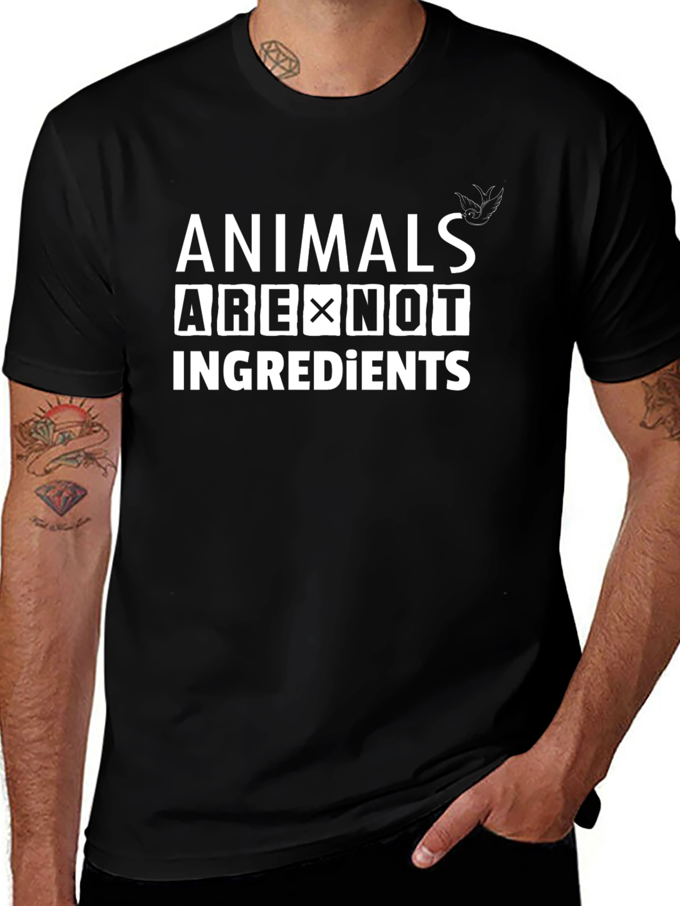 Animals Are Not Ingredients Black Graphic Tee