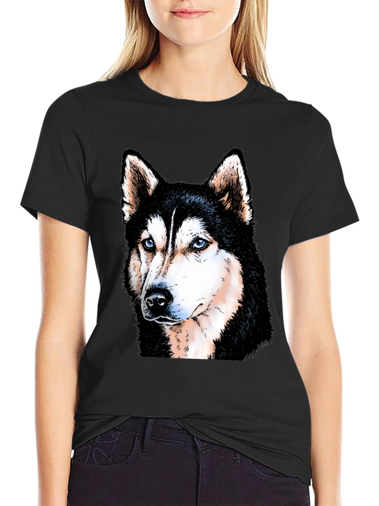Husky Dog Graphic Print Black T-Shirt