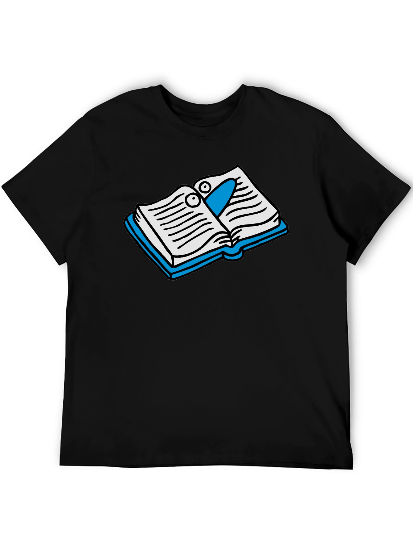 Cartoon Bookworm Black T-Shirt