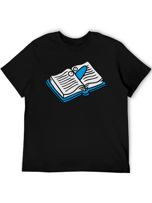 Cartoon Bookworm Black T-Shirt