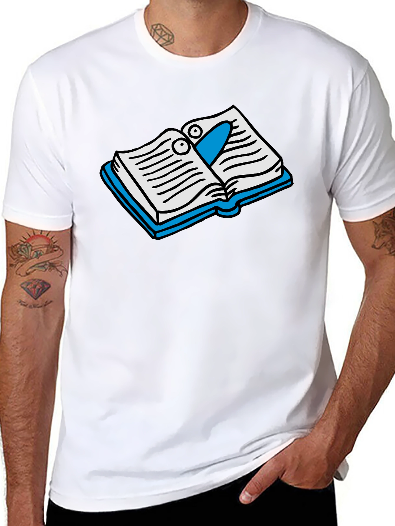 Cartoon Bookworm Black T-Shirt