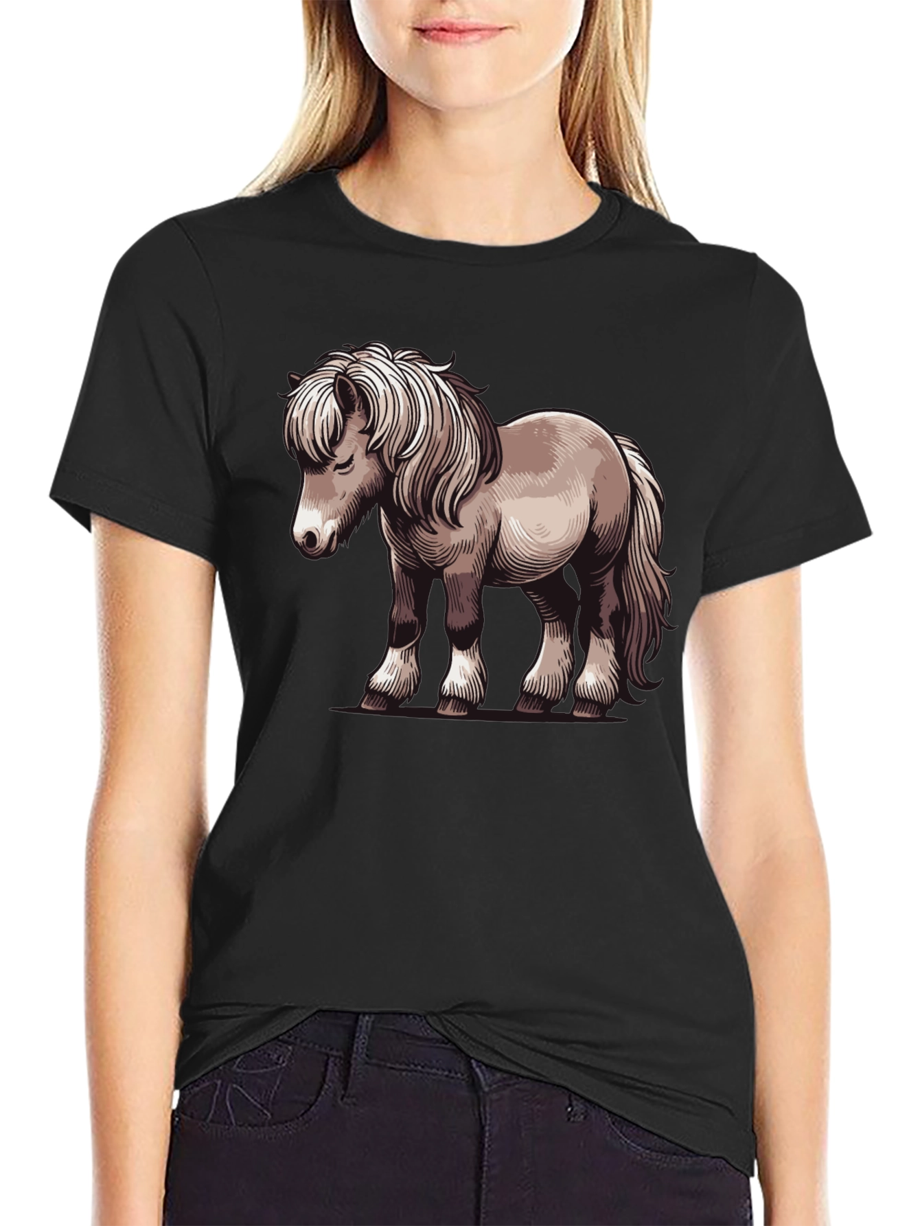 Pony Graphic Tee - Black Cotton T-Shirt