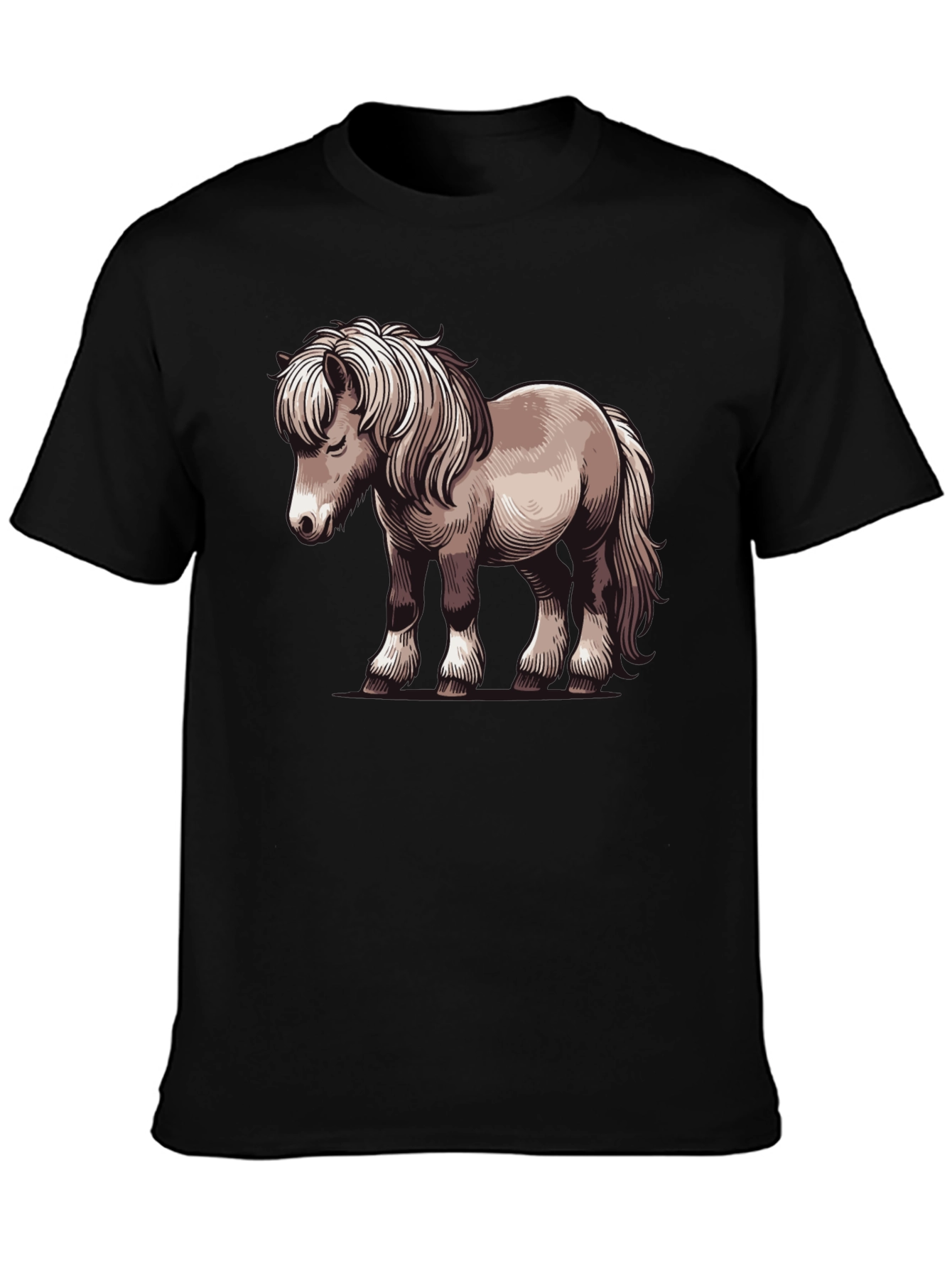 Pony Graphic Tee - Black Cotton T-Shirt
