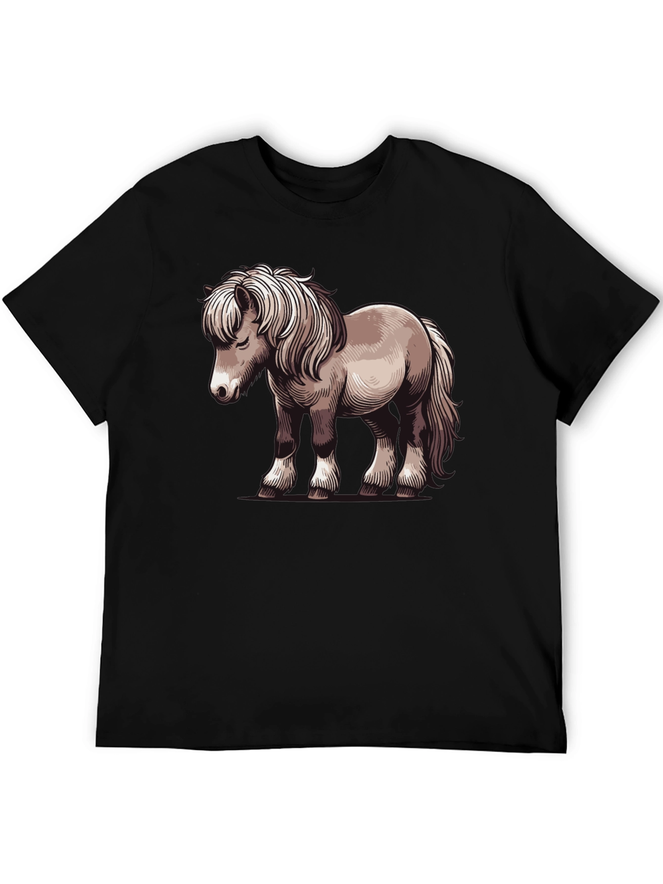 Pony Graphic Tee - Black Cotton T-Shirt
